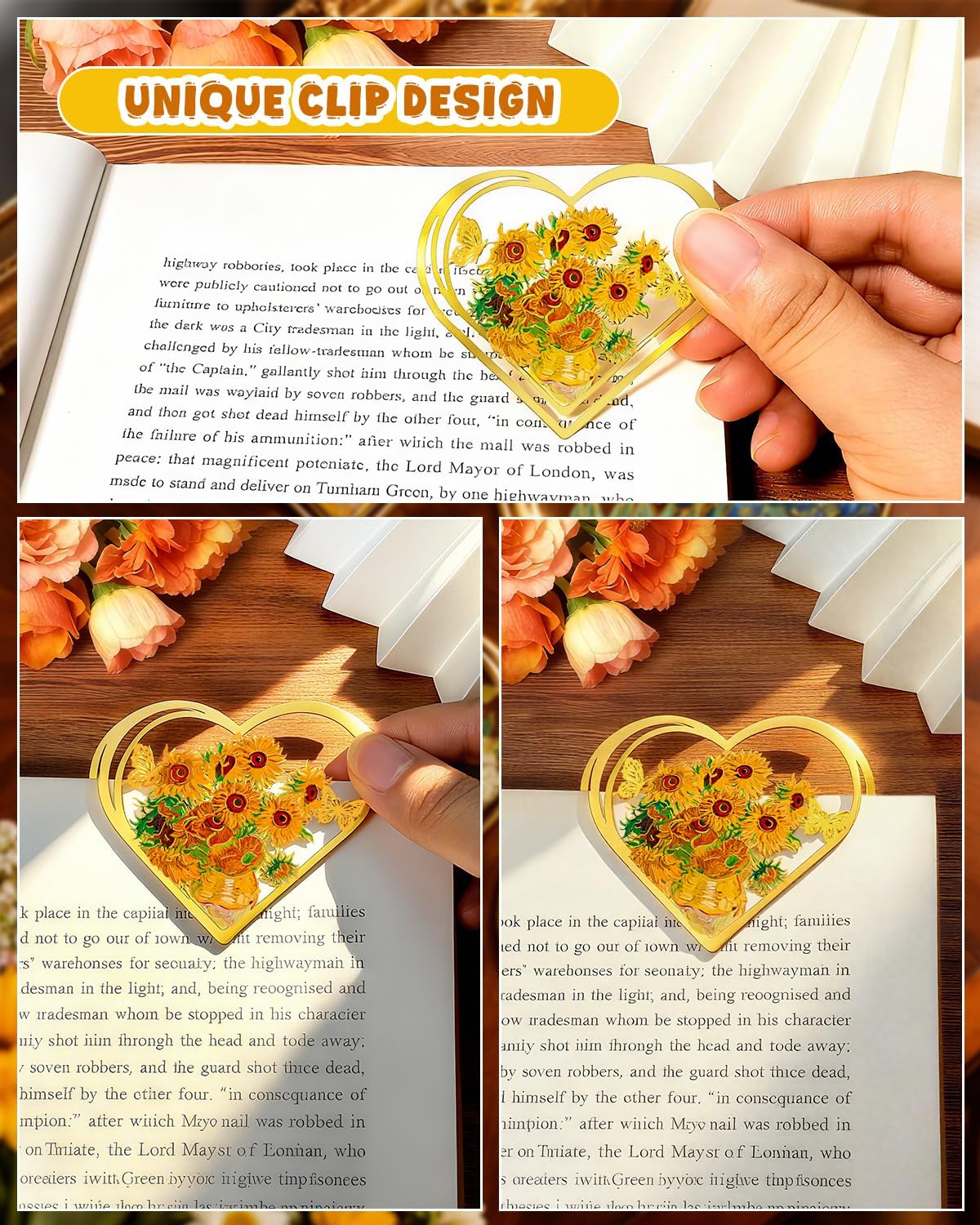 6pcs Metal Clip Heart Bookmarks for Reading Women, Van Gogh Monet Cute Corner Page Book Marks for Book Lovers Teachers Students, Reading Accessories Gifts for Book Lovers