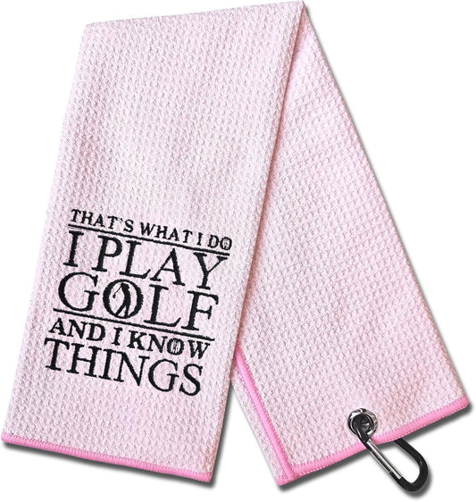 DYJYBMY Pink Golf Towel, Microfiber Golf Towels with Clip, Embroidered Golf Gift for Men, Women or Retired Coworker