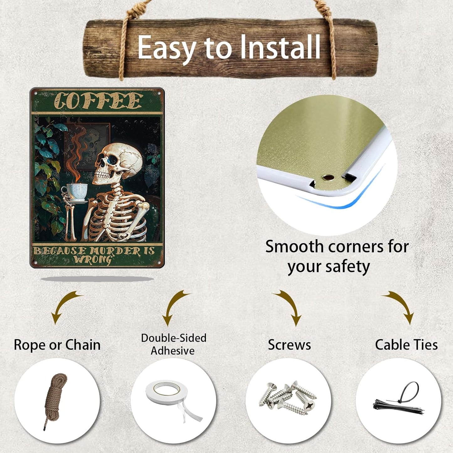 Vintage Coffee Skull Tin Sign Skeleton Old Fashioned Because Murder Is Wrong Metal Tin Sign Poster 12x16 Inch Home Restaurant Coffee Shop Wall Decor