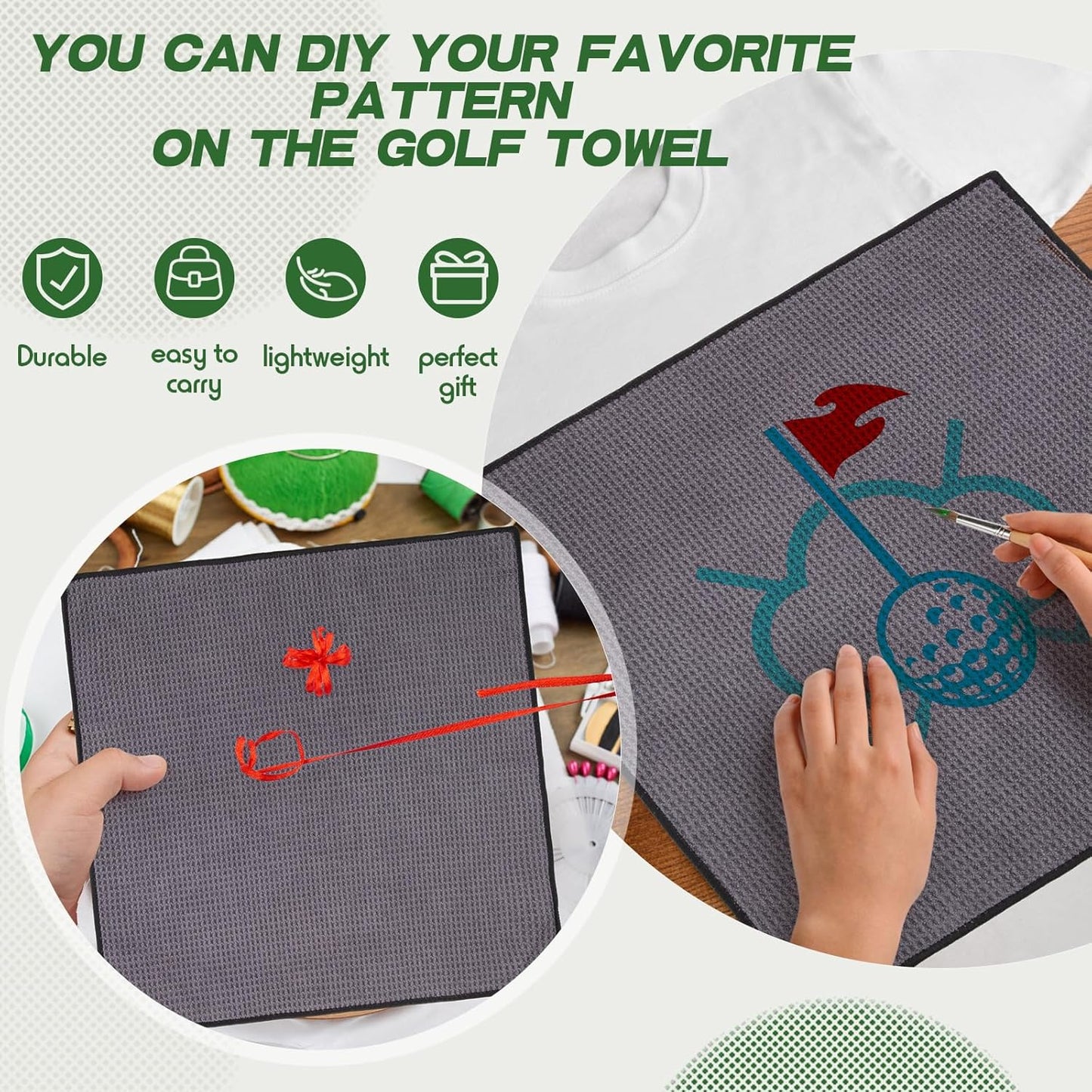 Batiyeer 12 Pcs Golf Towel Bulk for Golf Bags 16'' x 16'' Microfiber Fabric Towel with Clip Waffle Pattern, Fitness, Camping, Hiking, Yoga