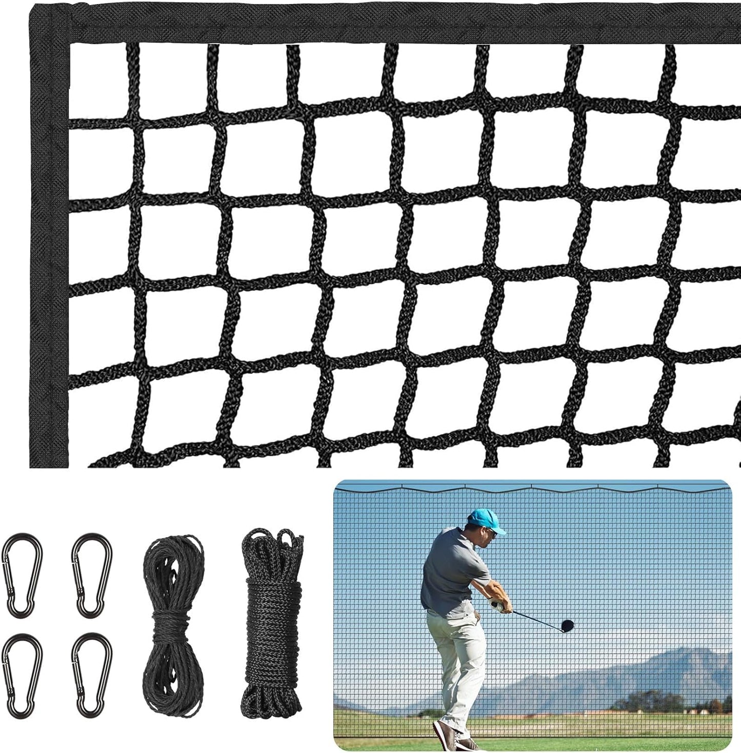 Golf Netting 7Ft,10Ft,15Ft,20Ft Golf Practice Net for Garage, Sport Practice Barrier Net, Heavy Duty Nylon Sport Netting Golf Hitting Net for Baseball, Hockey, Soccer, Tennis DIY Ball Net for Backyard