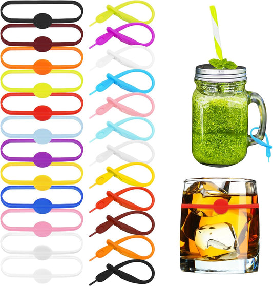 Lasiyanor Cup Markers for Drinks, 24Pcs Silicone Drink Marker Bands Bottle Strip Tag for Bar Party Martinis Cocktail Champagne Stem Glasses