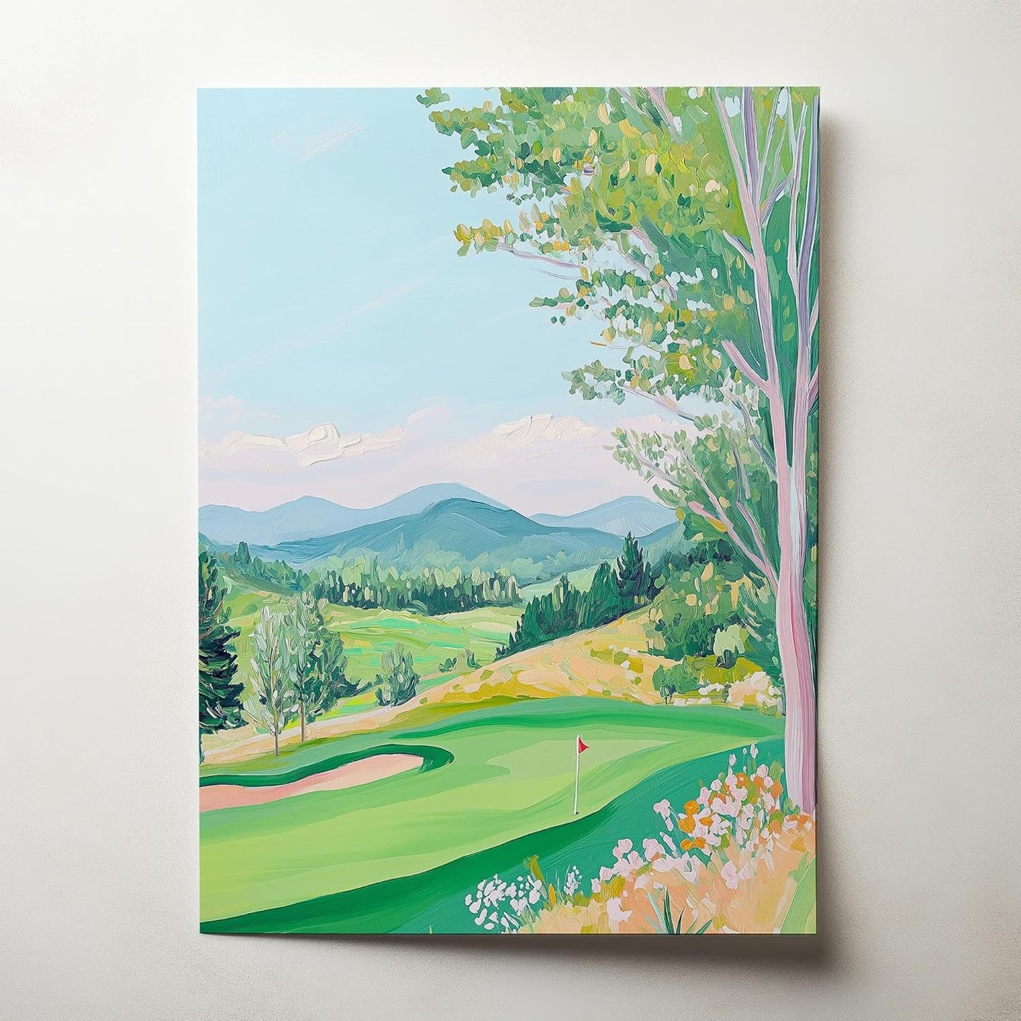 Golf Course Floral Pastel Art Print Posters - Premium Giclee Fine Art Prints - Golf Course Home Decor Posters, Golfer Art Prints for Home and Office Decor - Vintage Aesthetic, Ready to Frame