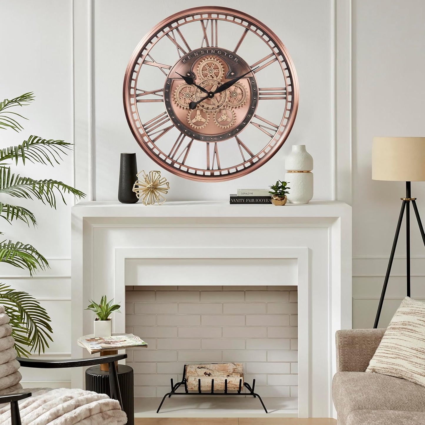 CLXEAST 28 Inch Oversized Large Moving Gears Wall Clock,Industrial Vintage Rose Gold Silent Wall Clock for Modern Farmhouse Living Room Home Decor,Copper Finish