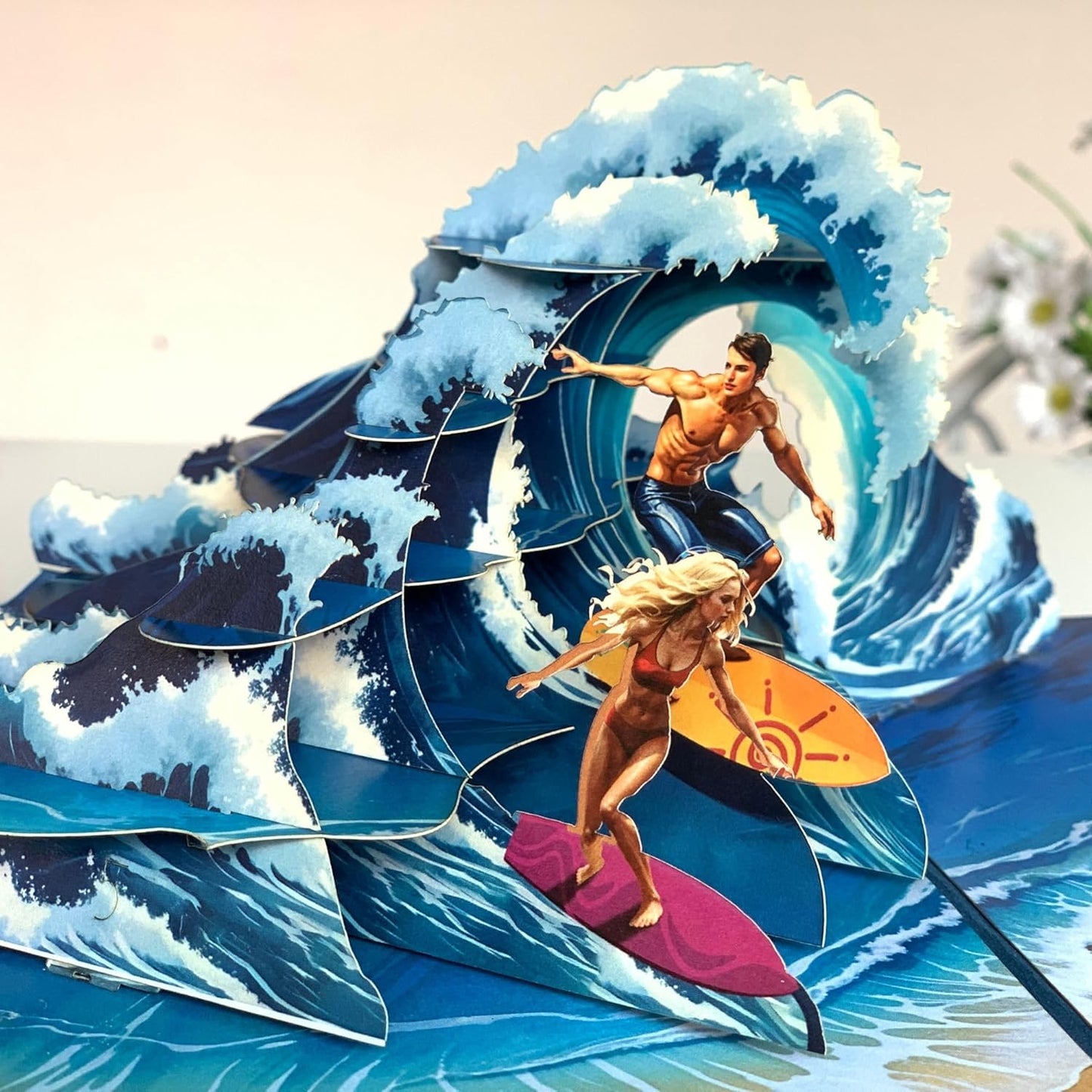 Pop Up Greeting Card, Surfing Gift, Thank You, Birthday Present, Love Couple Surfing, Outdoor, Nature Sport, Summer, Camping, Beach, Holiday, Vacation