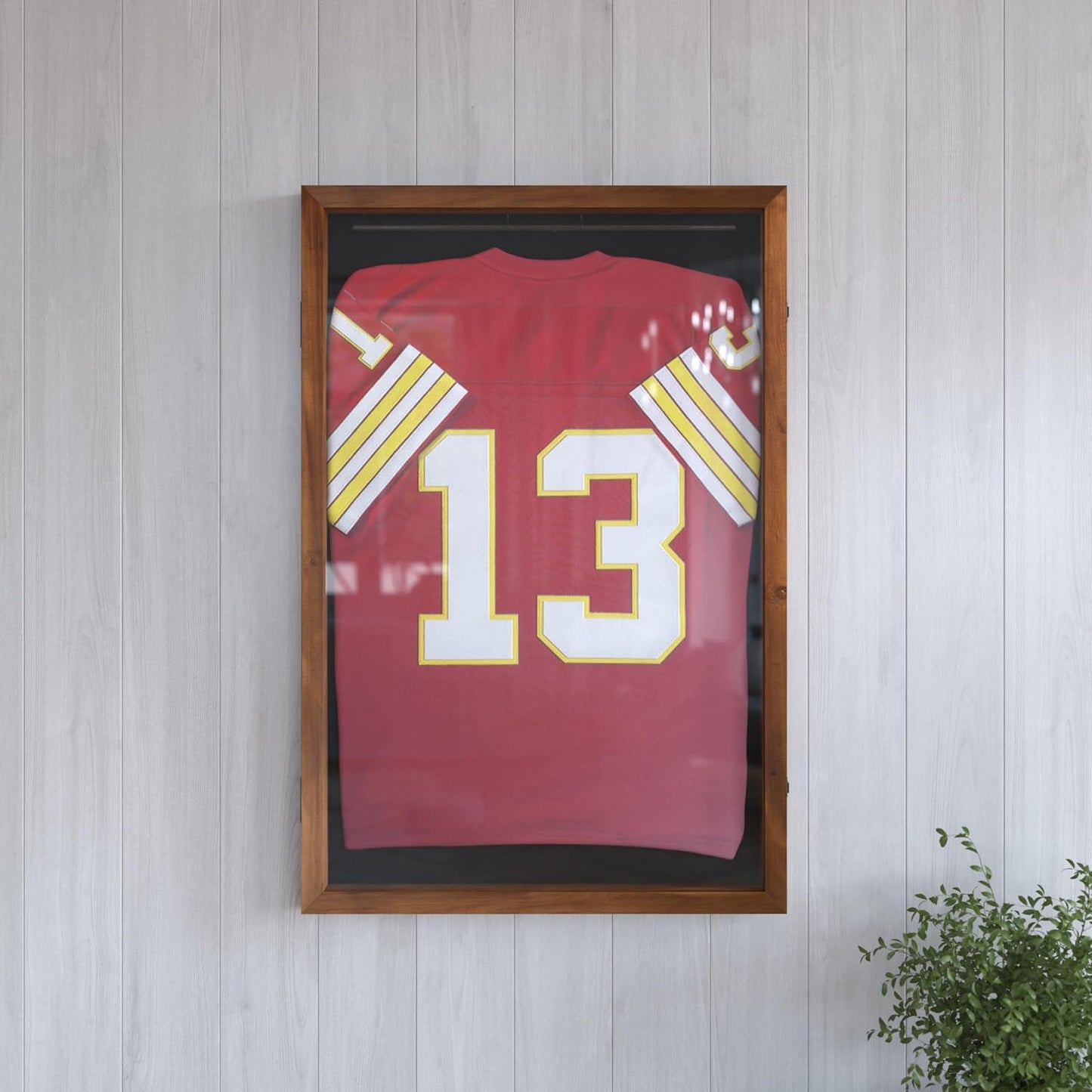 HBCY Creations 24x36 Rustic Brown Jersey Display Case - Solid Wood with Acrylic Window - Anti-Theft Lock with 2 Keys - for All Types of Jerseys