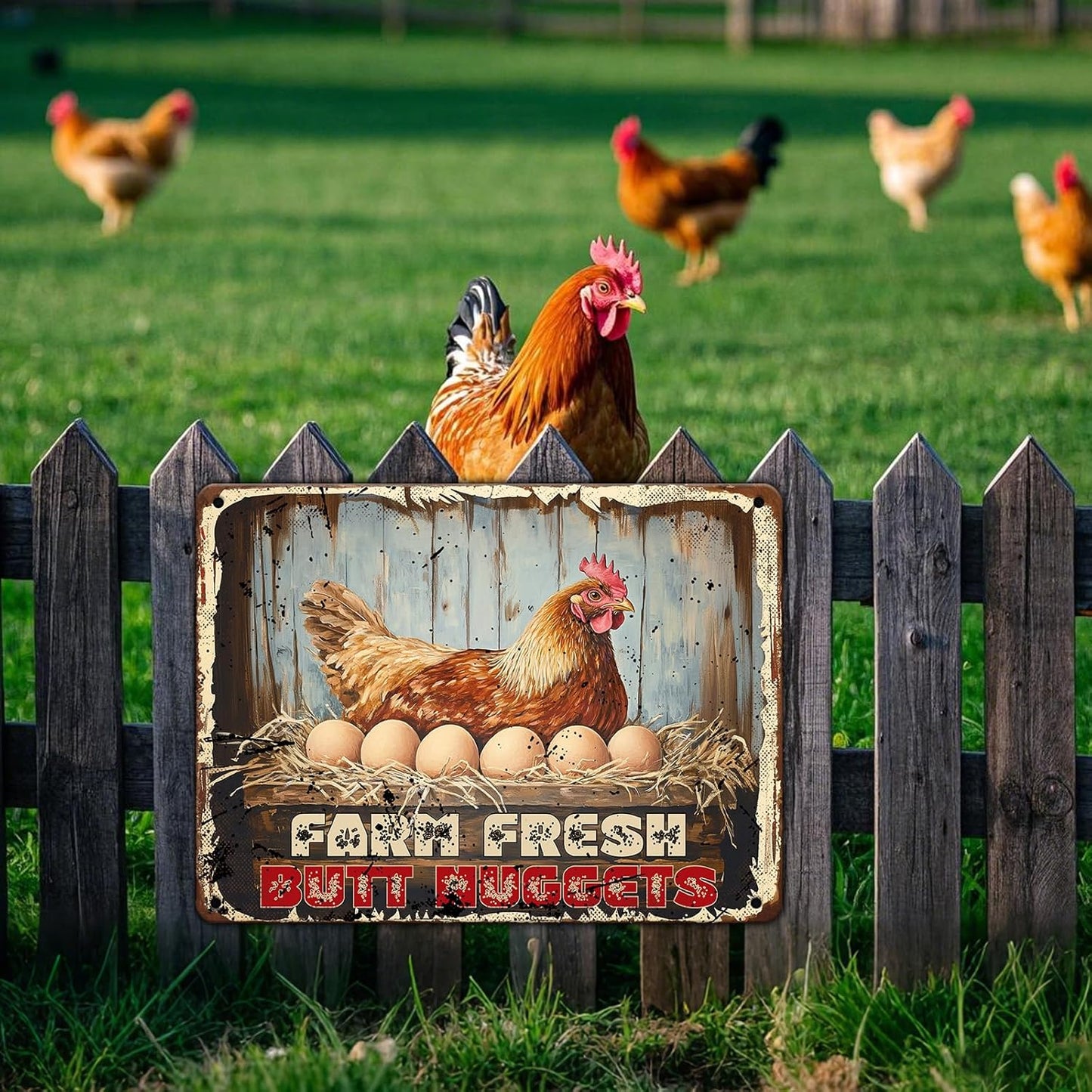 Chicken Coop Signs Funny Metal Signs Chicken Decor Farm Rooster Yard Decor Vintage Tin Sign Chicken Decorations For Home Farm Fresh Butt Nuggets Sign 12x16 Inch