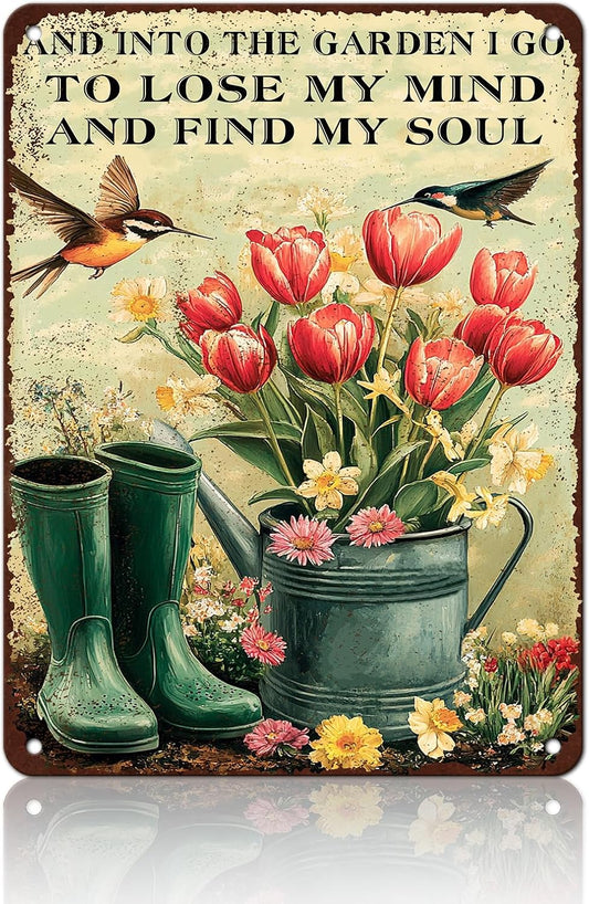 Vintage Tin Sign And Find My Soul Flower Sign Retro Sign for Home Office Kitchen Bar Cafe Garden Wall Decor 12x16 Inch