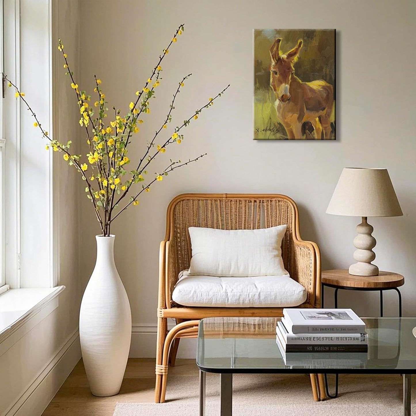 JZLDZS Donkey Canvas Wall Art Print, Framed Rustic Green Farm Animal Pictures Wall Decor for Bathroom Kitchen Bedroom, 12x16 Inch