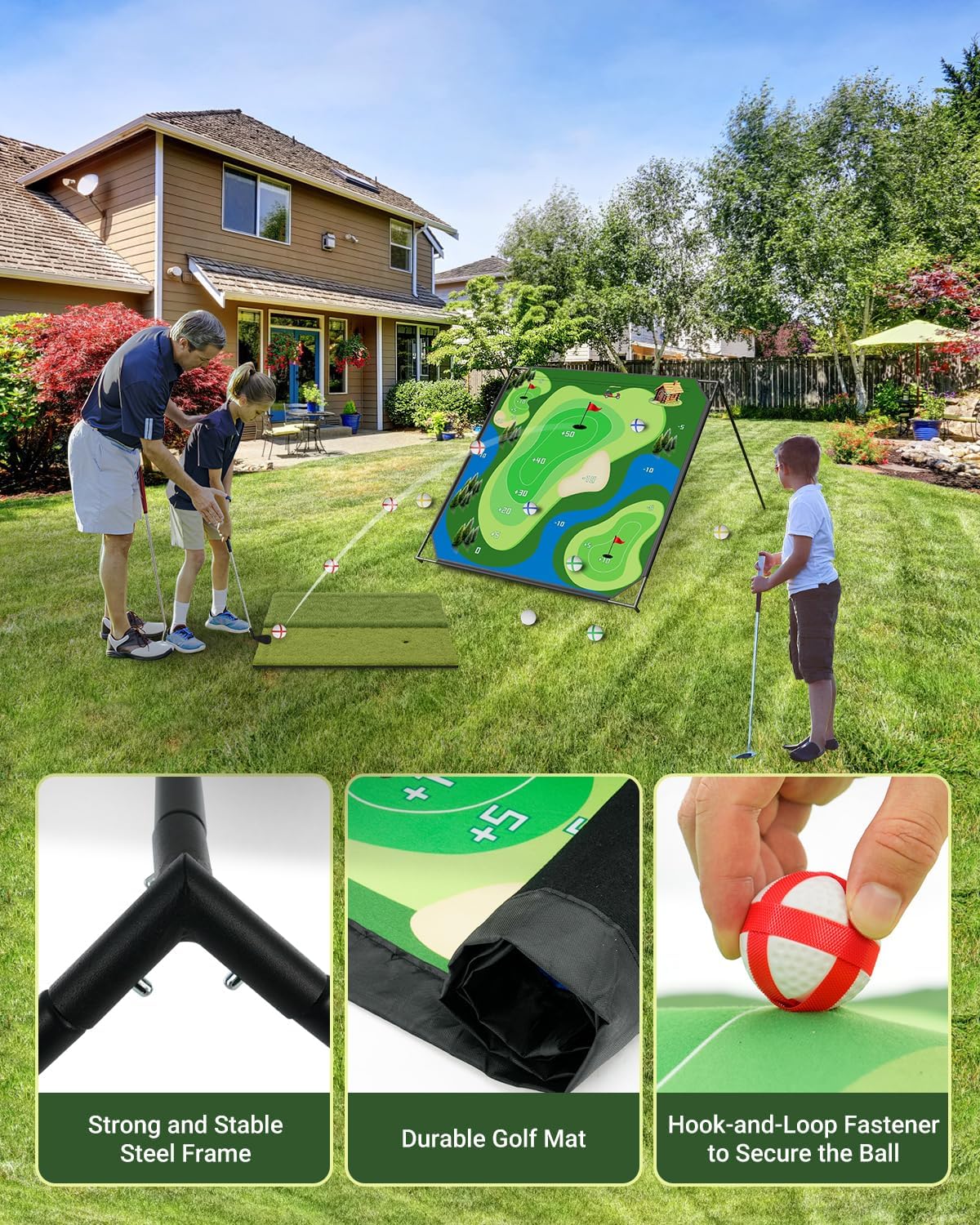 NAIZEA Golf Chipping Game with Stand - Golf Target Battle Games with Hitting Mat, 25 Sticky Balls, Indoor Outdoor Portable Golfs Game for Chipping Practice for Dads Golfers