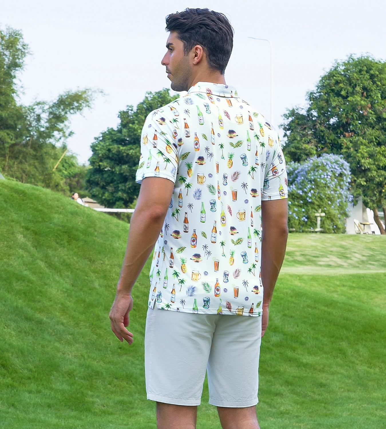 Alex Vando Mens Hawaiian Golf Shirt Moisture Wicking Digital Print Golf Shirts for Men