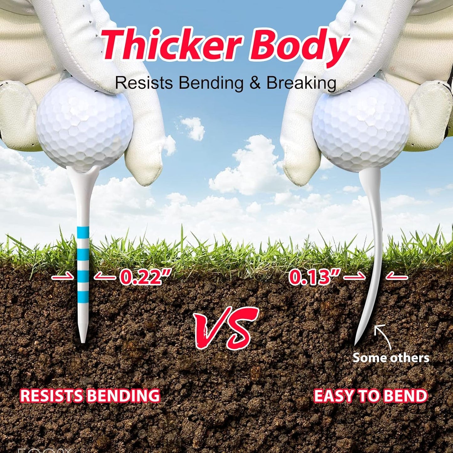 60/100 Pack Plastic Golf Tees (2-3/4"or 3-1/4"), Enhanced Durability & Stability, Designed to Reduce Friction and Side Spin