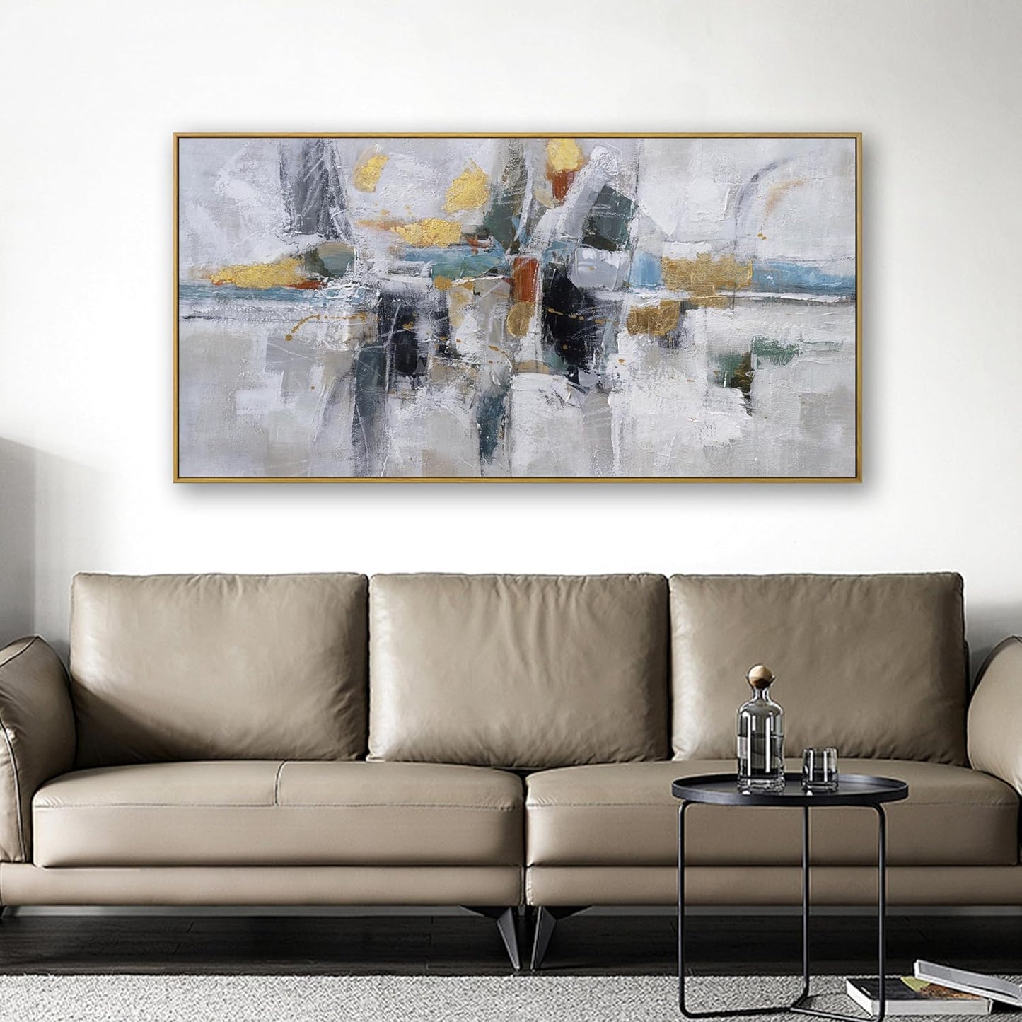 Abstract Colorful Wall Art Painting Black Art Wall Decor 20x40 Inch with Framed For Living Room Decorations Teal And Gold Art Office Decor Colorful Canvas Picture Artwork For Bedroom Kitchen