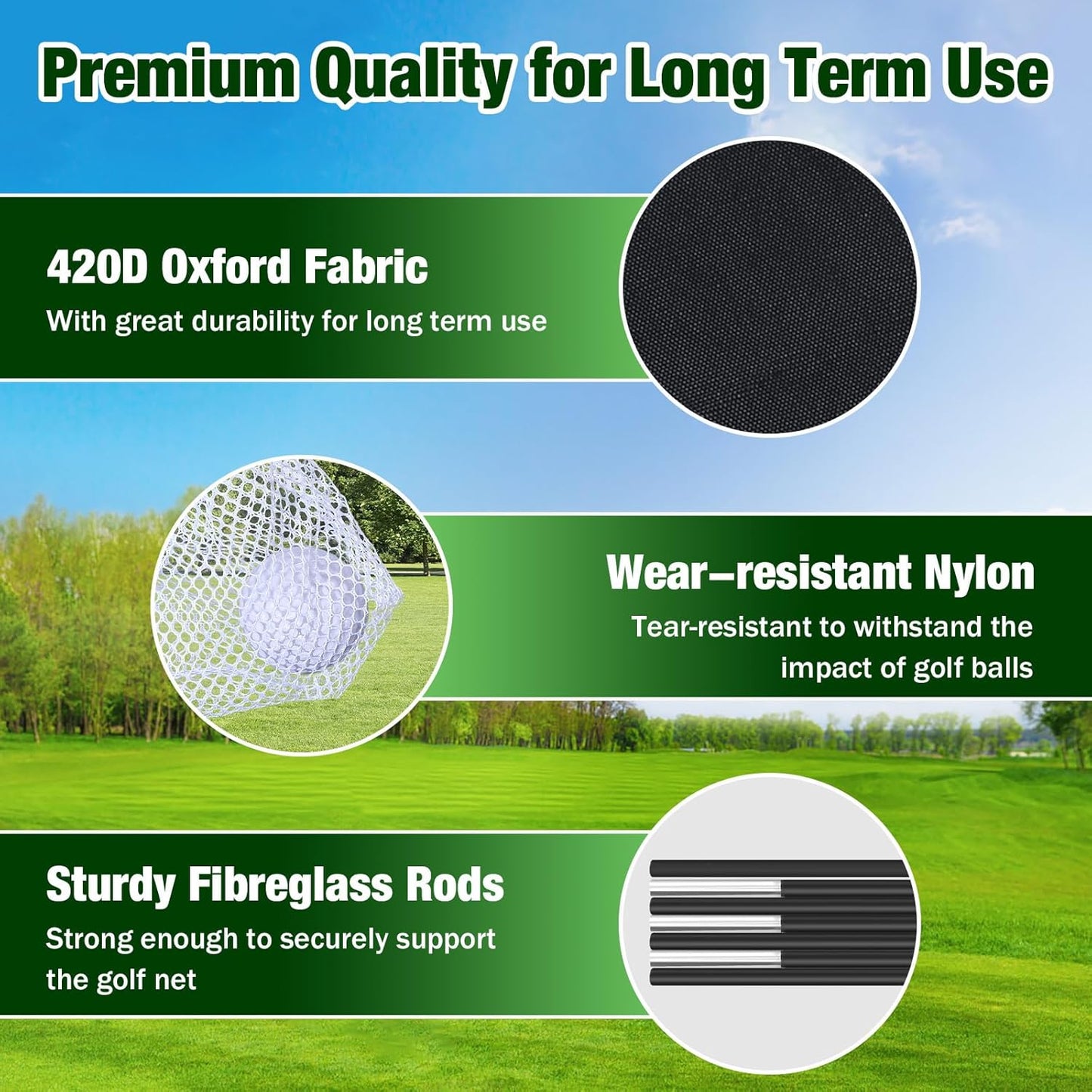 MoKo Golf Net with Practice Mat, 10 x 7 ft Golf Hitting Net for Outdoor Indoor Backyard Driving Chipping Swing Training, All-in-One Multi-Target Training Aid Practice Nets with Tri-Turf Mat
