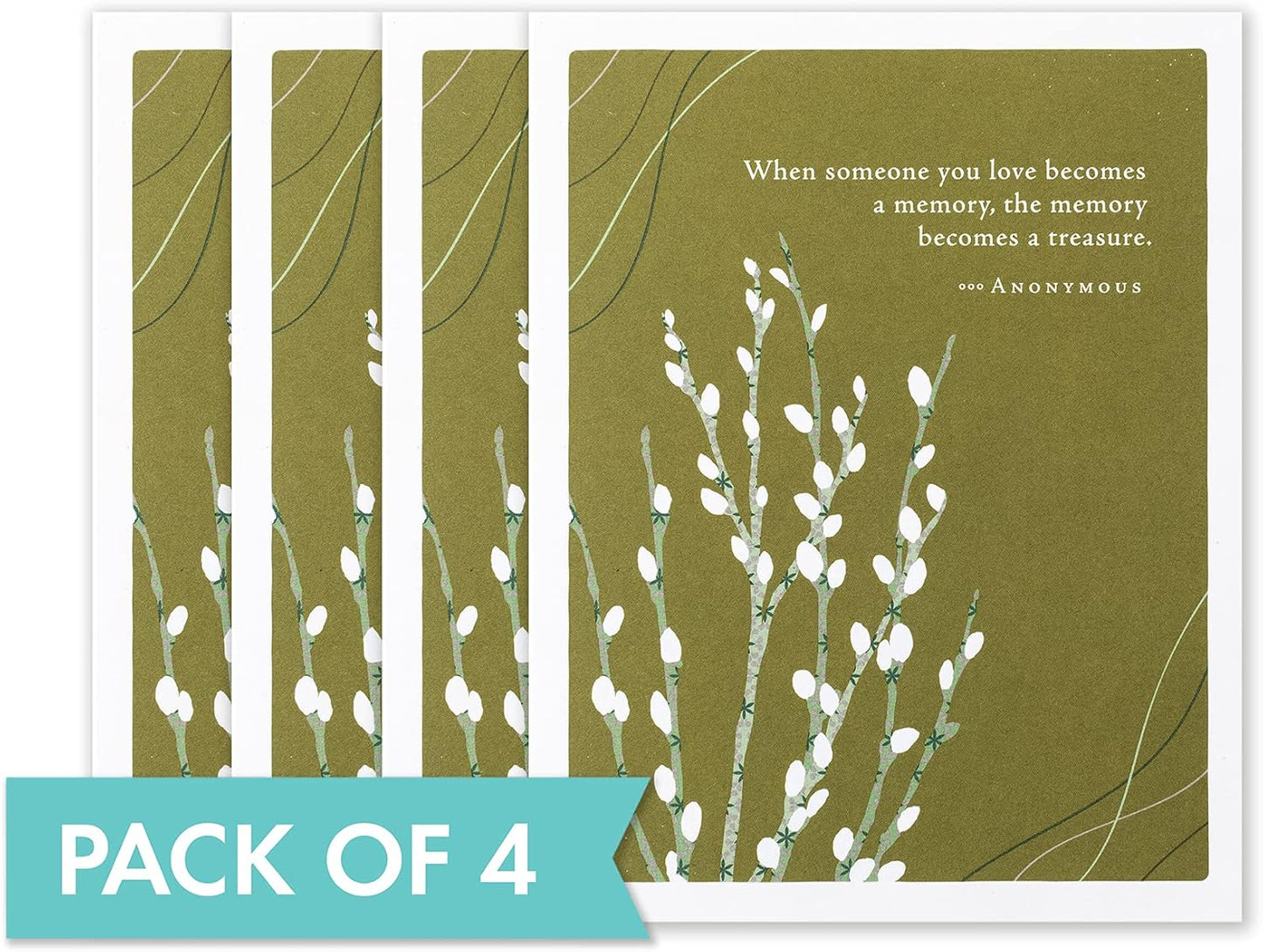 Compendium Positively Green 4-Pack of Sympathy Cards – When someone you love becomes a memory… (Four Cards Total, One Design, with Envelopes)