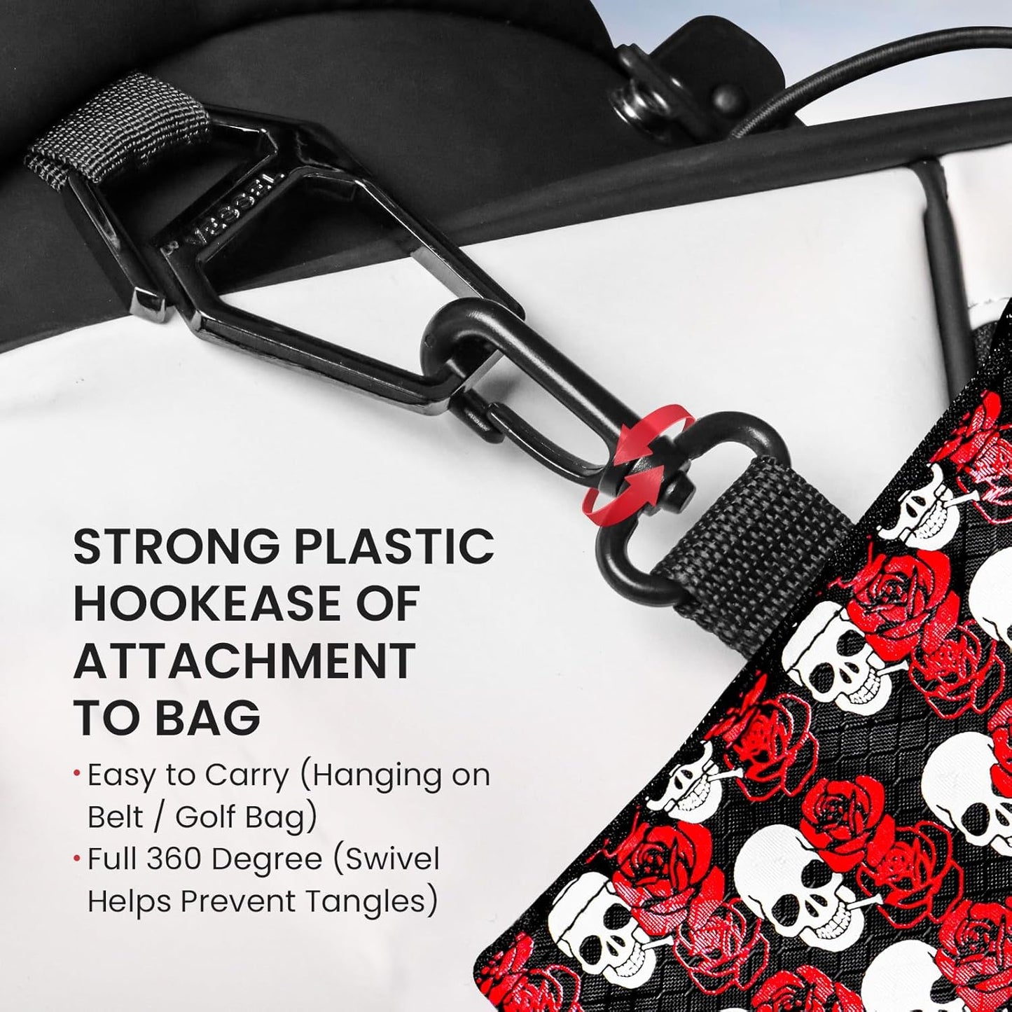 FINGER TEN Golf Pouch Bag for Valuables Tee Color with 4 Golf Pencil Pack, Zippered Pocket Gear Clip Hook to Bag