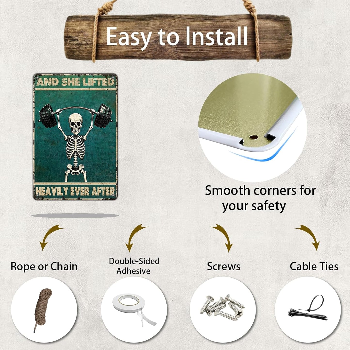 Skeleton Vintage And She Lifted Heavily Ever After Metal Tin Sign 8x12 Inch Gym Metal Poster Funny Skull Gym Tin Sign Home Kitchen Garden Bar Coffee Restaurant Bathroom Are Wall Decor