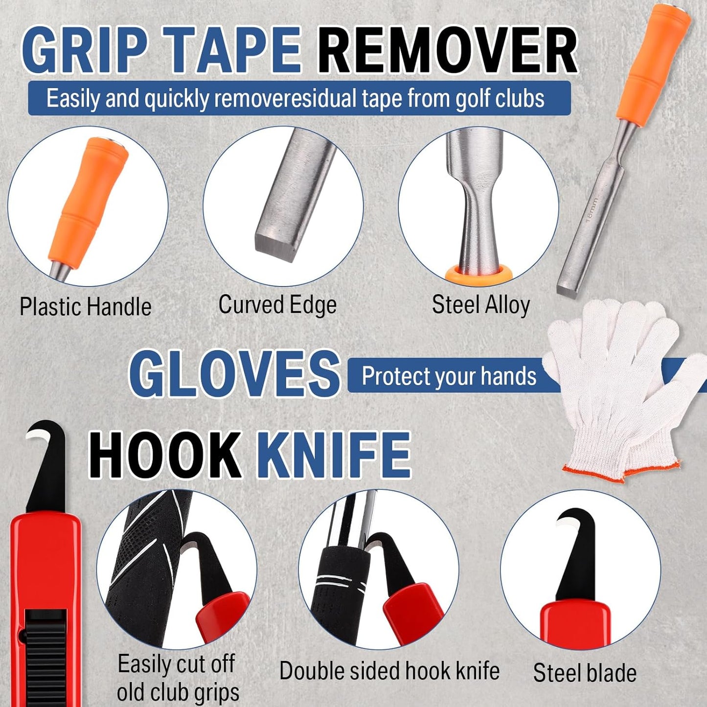 Lasnten Golf Club Regripping Kit 360° Swivel Table Vise 26 Double-Sided Tapes Rubber Sleeve & Gloves, Grip Remover, Hook Knife, No Solvent Grip Needed Portable Golf Tool
