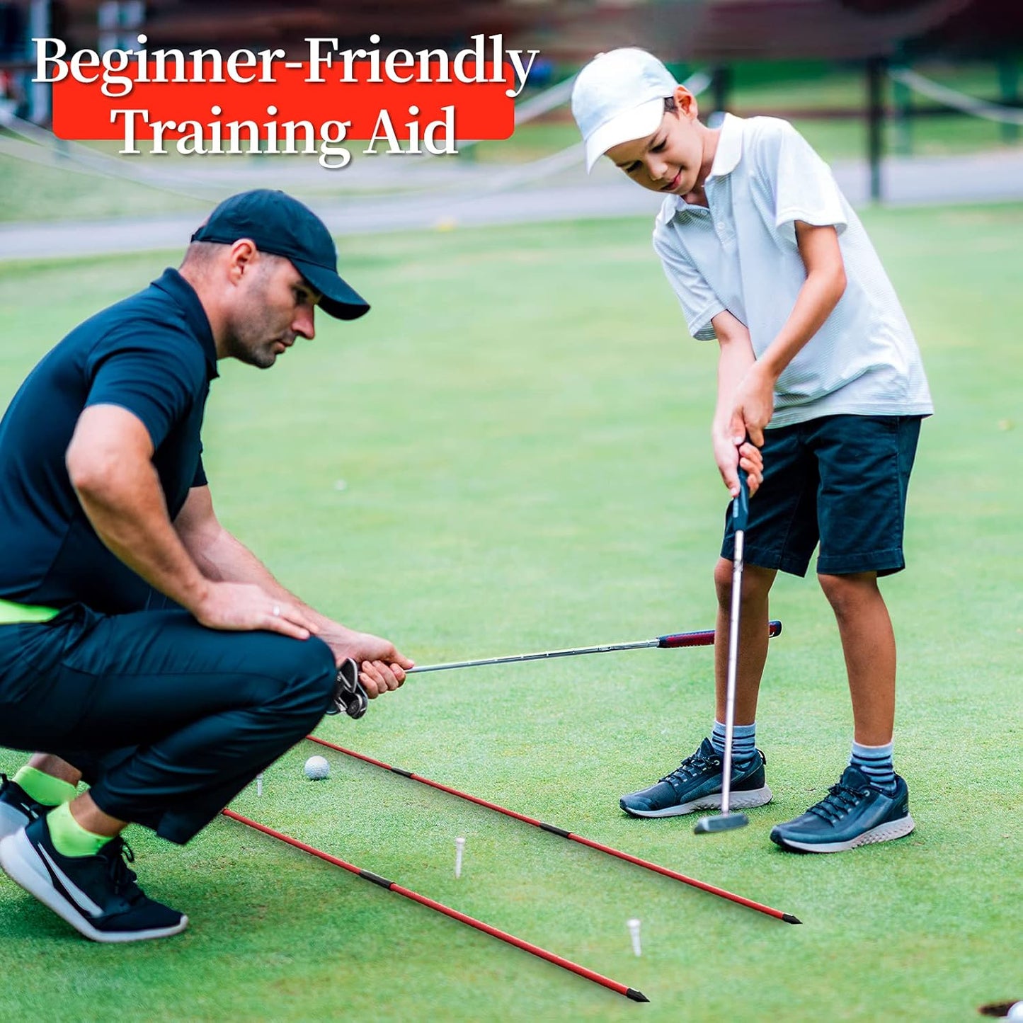 MoKo Golf Alignment Stick, 2 Set Golf Alignment Rods, 48" Collapsible Alignment Stick Golf Training Aid for Aiming, Putting, Posture Corrector, Golf Practice Sticks with Clear Tube Case