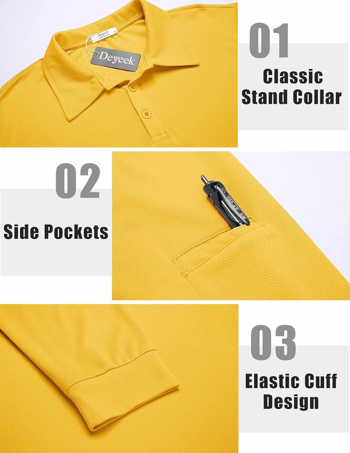 Deyeek Men's Polo Shirts Long Sleeve Golf Polo Shirts for Men Quick Dry UPF 50+ Sun Protection Polos Casual Collared Shirts
