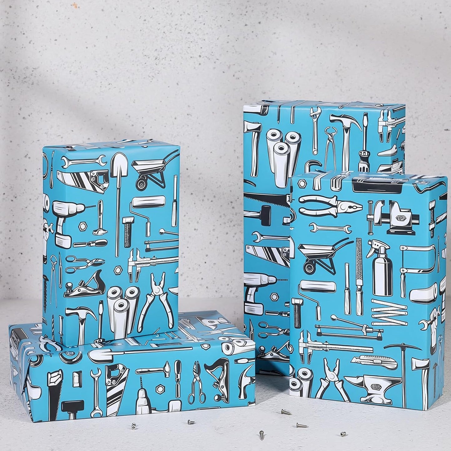 Tools Wrapping Paper Roll - Blue Handyman Wrench Gift Wrap,Toolbox Parties,Retirements,Workshops,17Inch x16.4Feet