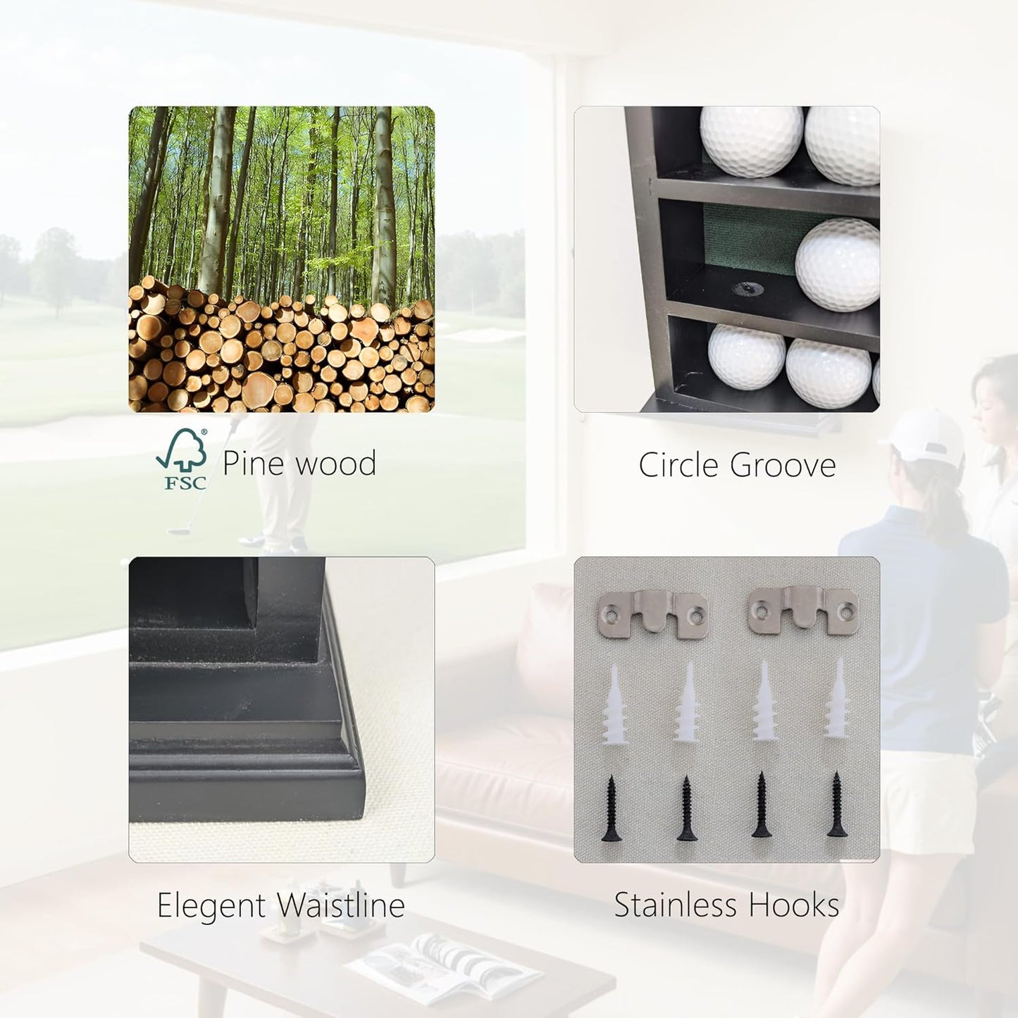 Stylish Golf Ball Golf Ball Display Case - Solid Wood Shadow Box for Home, Office, and Exhibition Display - Ideal Storage and Showcase Solution - Black Color