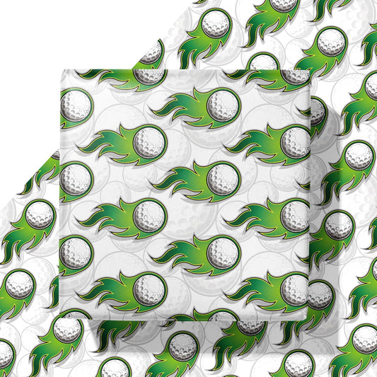 WAPLIGHAL Golf Wrapping Paper - 28 x 40 Inches - White Background with Green Flame Golf Ball Design - Perfect for Birthdays, Holidays, Father’s Day