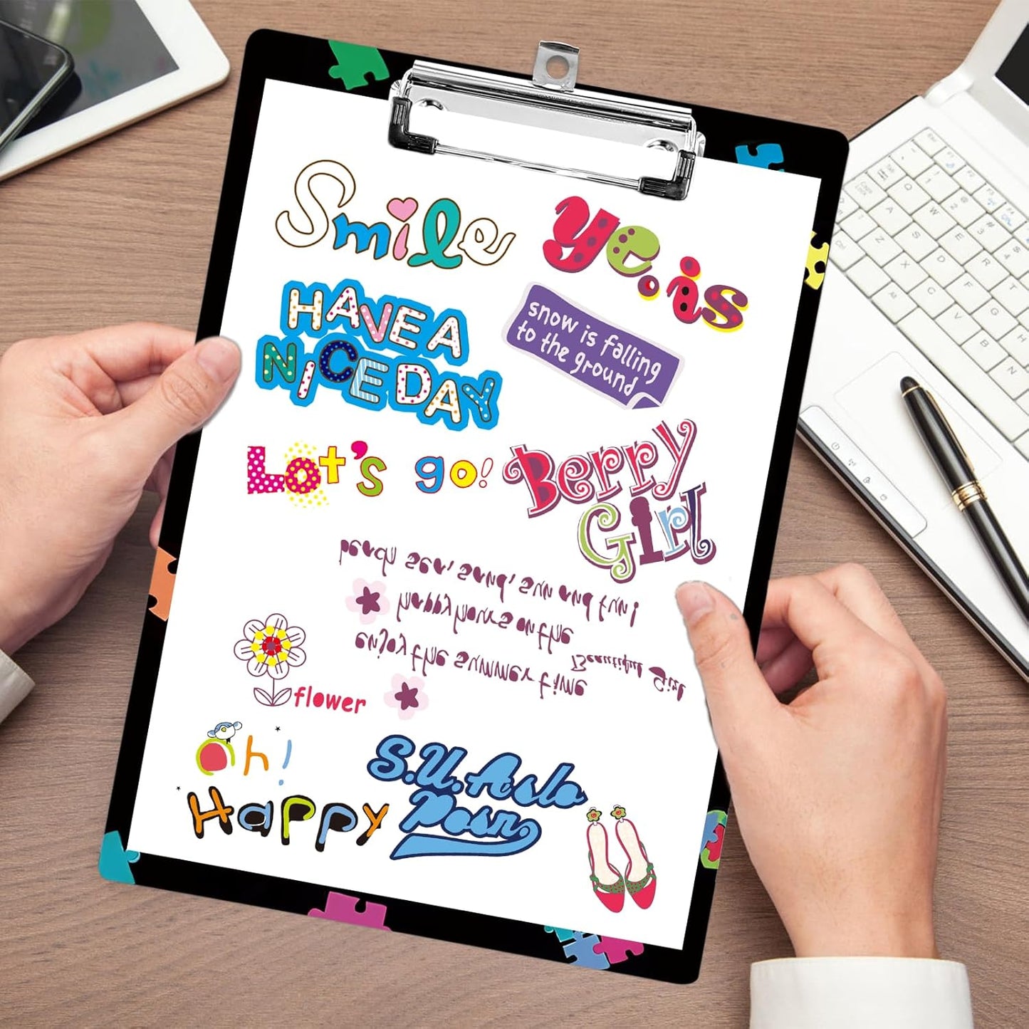 Plastic A4 Clipboards, Cute Fashion Clipboard Decorative, 12.2" x 8.7" Standard A4 Size Clipboards, Plastic Acrylic Clipboard for Teacher, Social Worker, Students,Women, Office Supplies(It's ok to be)