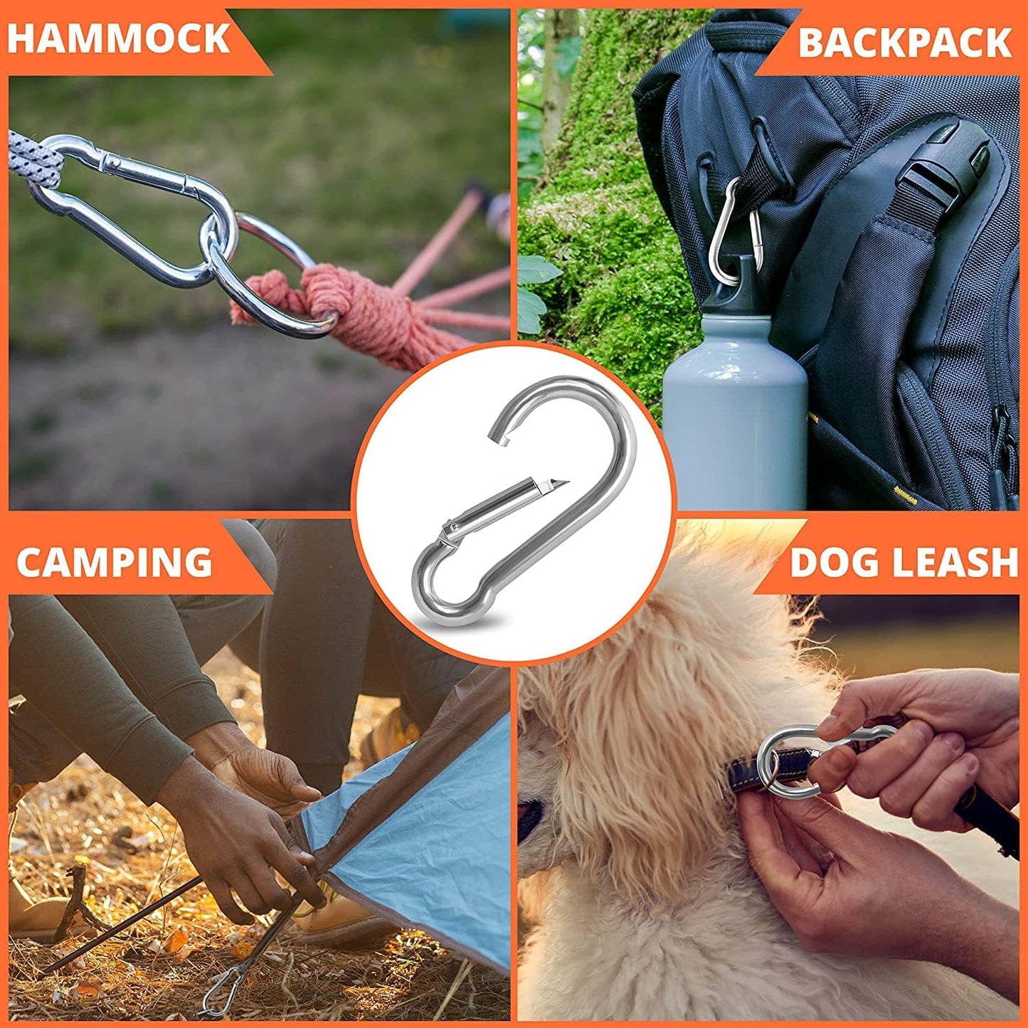 Large Spring Snap Hook Carabiner, 304 Stainless Steel Heavy Duty Carabiners Clip, Stainless Steel Spring Snaps Hooks Carabiners Outdoor