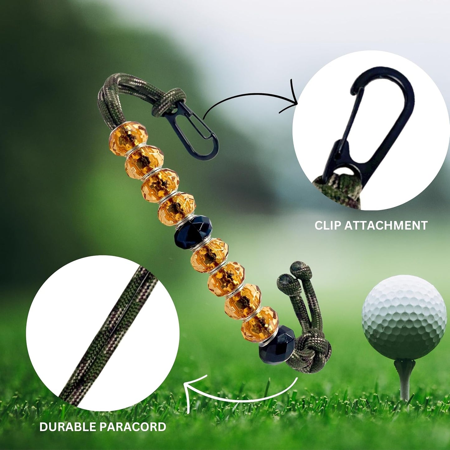 LAMIBEE Golf Beads Count Stroke Score Counter, Durable 550 lbs Paracord String with 10 Beads, Easy Scorekeeping, Hand-Braided with Clip