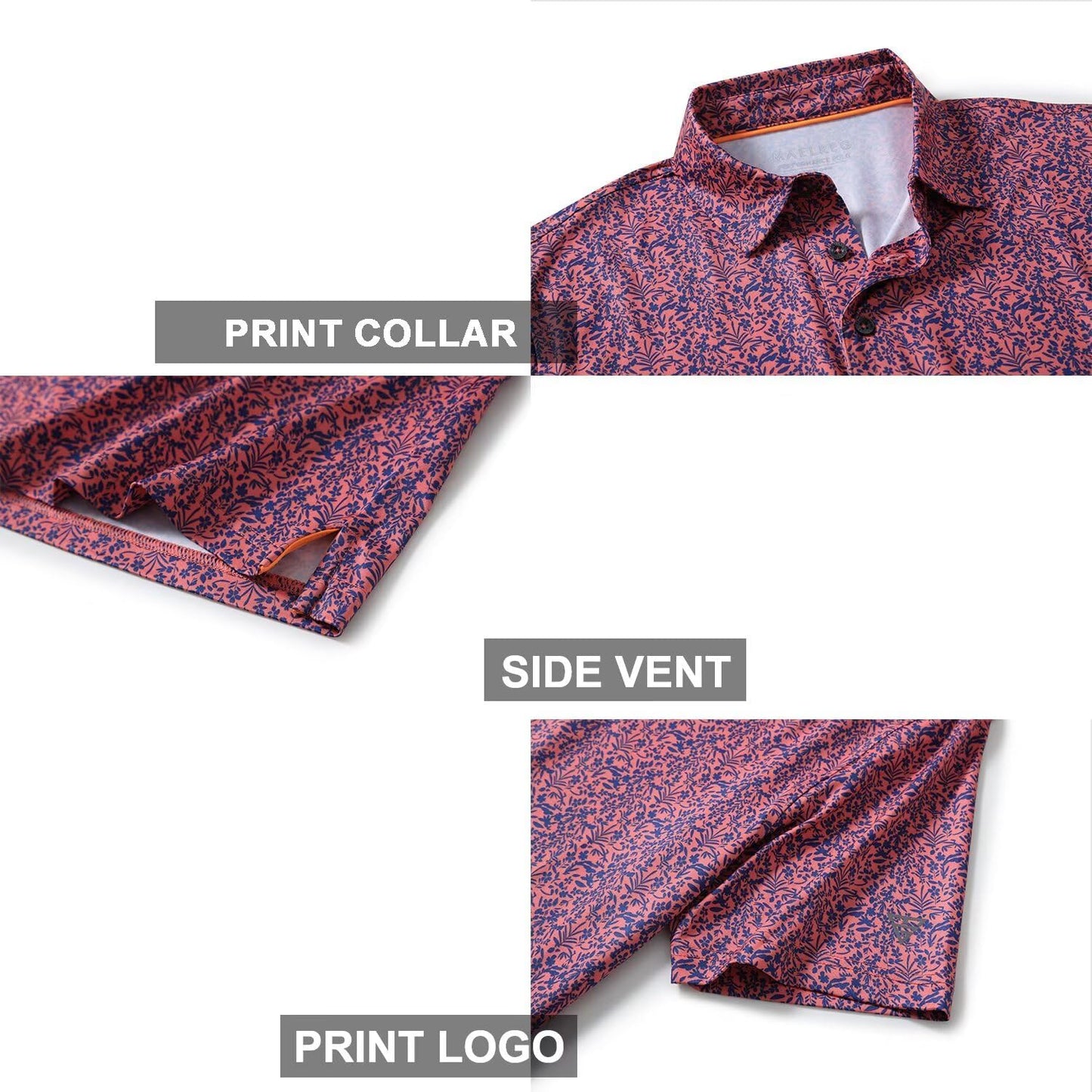 Golf Shirts for Men Dry Fit Short Sleeve Print Performance Moisture Wicking Polo Shirt