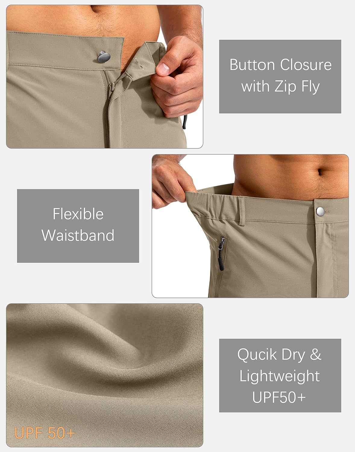 Pudolla Men's Hiking Cargo Shorts 9" Lightweight Outdoor Work Shorts for Men Travel Golf Camping Casual with 5 Zipper Pockets