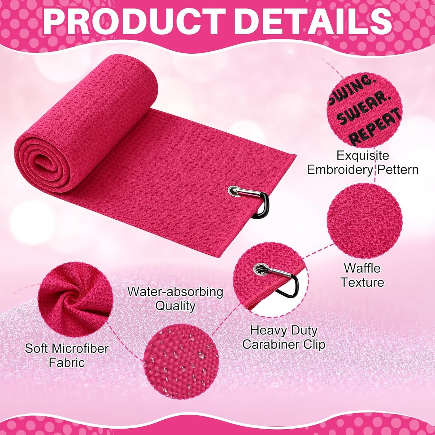 9 Pcs Golf Accessories Kit Included Golf Tees Towel Divot Tool Cleaner Brush Ball Bag PVC Makeup Bag with Chenille Letter Patch for Women Men Christmas Birthday Retirement Gifts