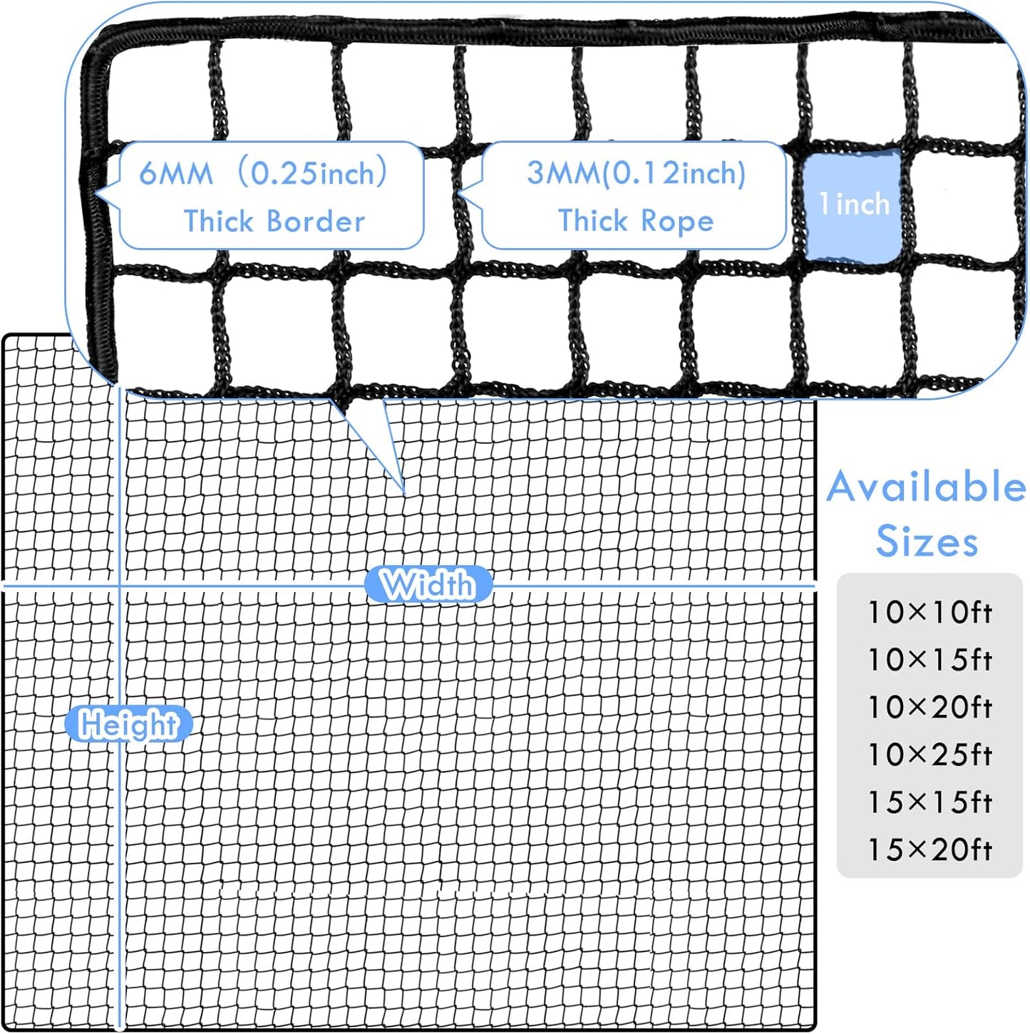 Golf Net,10Ft,15Ft,20Ft,25Ft, 30Ft, 40Ft Golf Practice Net,Sports Practice Barrier Net, Heavy Duty Ball Netting Golf Hitting Net, DIY Ball Net,Baseball Net Hockey Net and Chipping Net