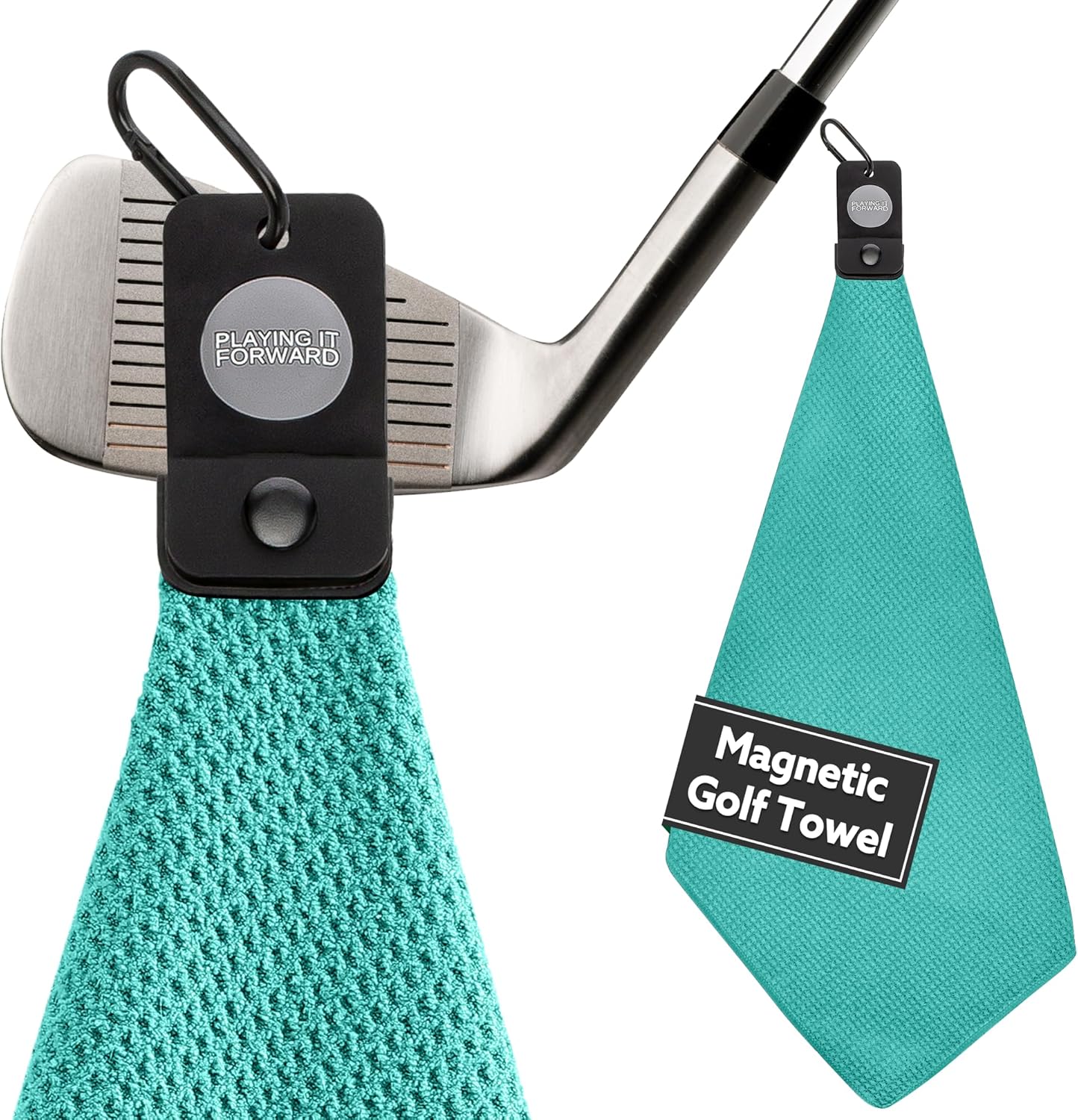 Magnetic Golf Towels for Golf Bags with Clip & Ultra Strong Magnet - Waffle Weave Microfiber Towel for Secure Hold on Bags & Carts - Ideal Club Cleaner & Accessories - Aqua