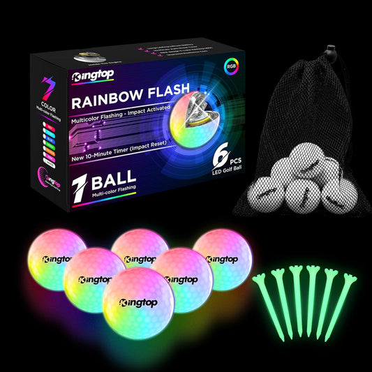 KINGTOP Upgraded Glow in The Dark Golf Balls - Super Bright Light Up LED Golf Ball - with Glow Golf Tees and Storage Bag - Fun Night Golfing Gift for Men and Women | Backyard Putting Greens