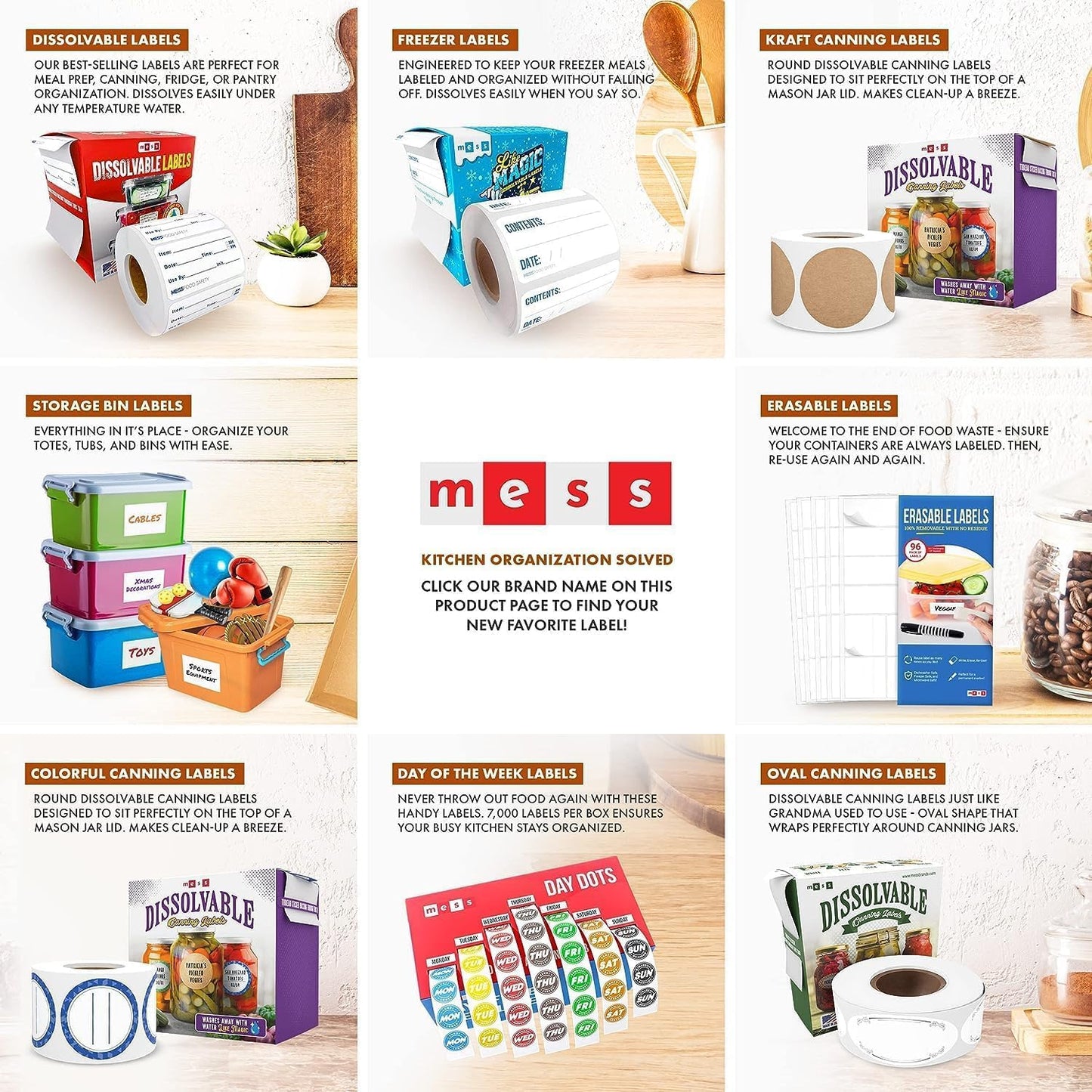 MESS Dissolvable Food Labels, 1x2, 200/Roll - Dissolves in 30 Seconds or Less - Removable Pantry, Meal Prep & Food Storage Labels – Canning & Freezer Use