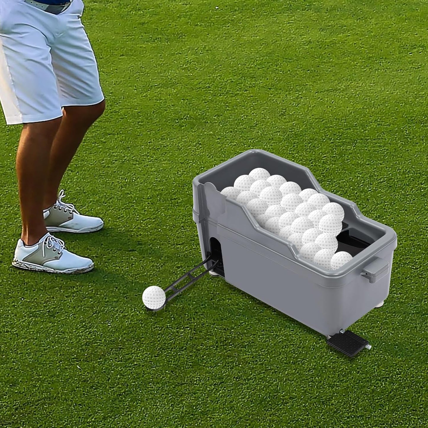 Automatic Golf Tee Machine with 9 Club Slots, Golf Ball Dispenser (Holds 100 Balls), No Electricity Needed – Golf Training & Practice Pitching Aid with 3 Batting Stands