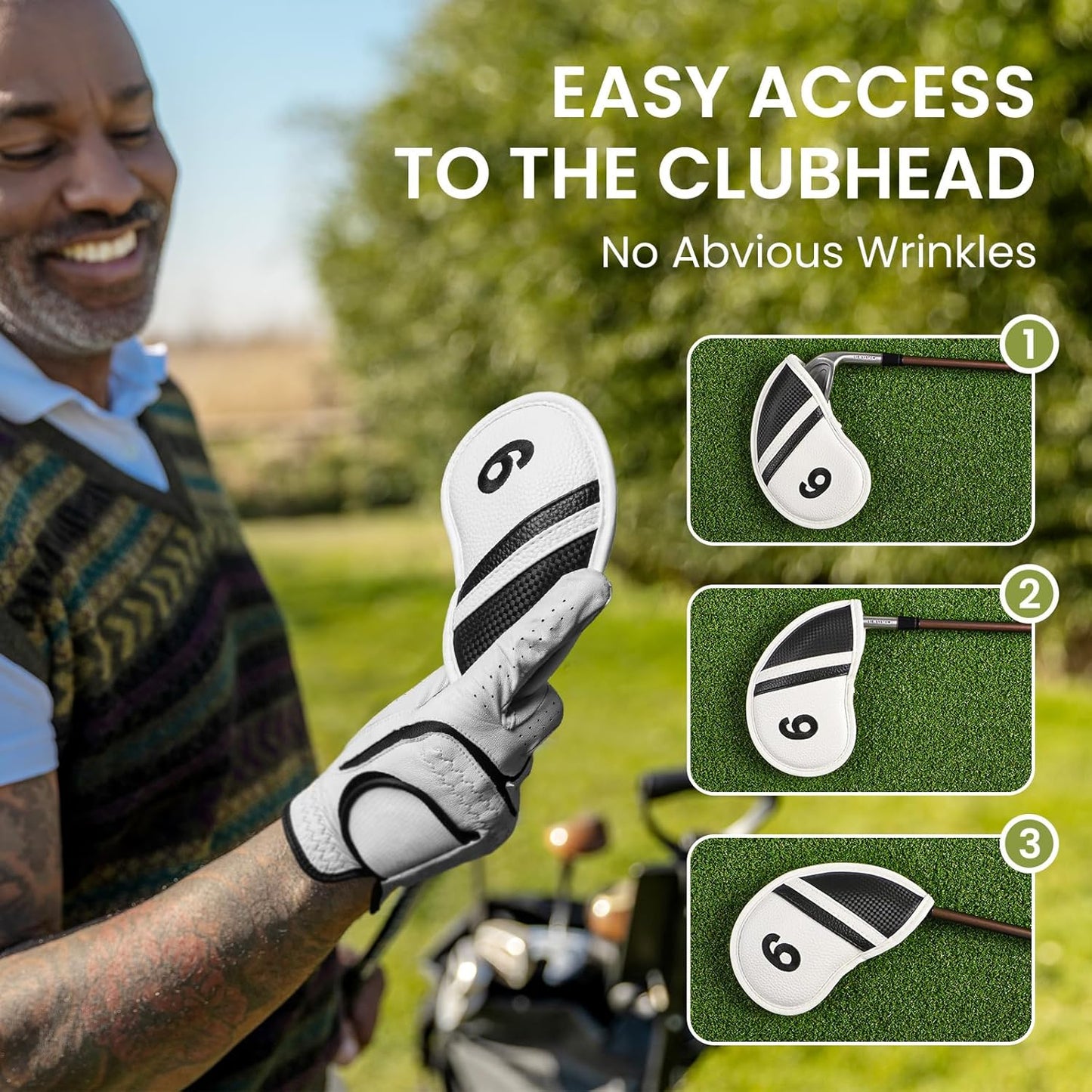 Golf Club Covers Iron Value 12 Pack Stylish Synthetic Leather Headcover, Embroidery Numbers Head Covers Universal Protector Fit Main Iron Wedge Clubs, Accessories Travel for Men Women