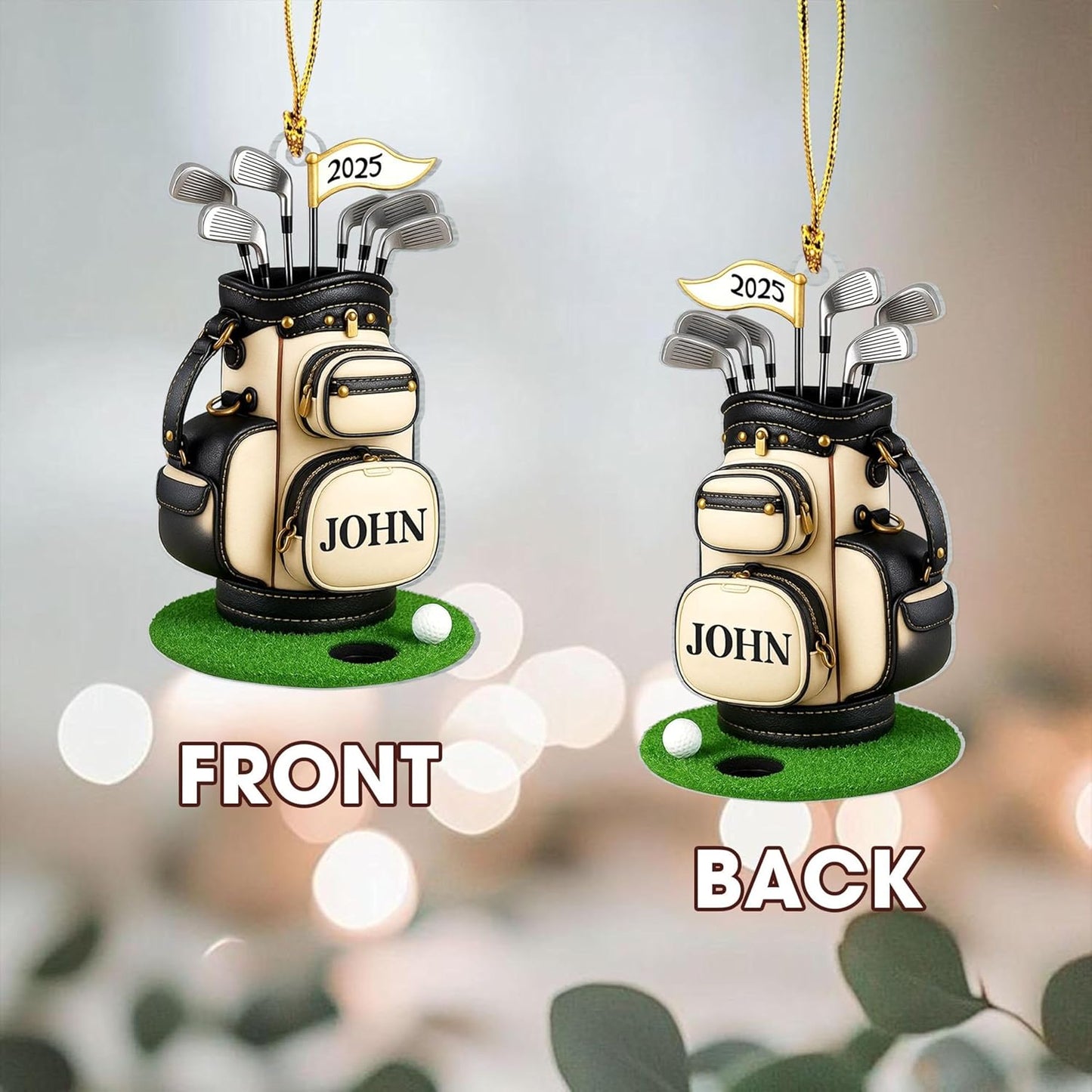 NAZENTI Personalized Golf Christmas Ornament, Custom Golfer Bag 2D Acrylic Ornaments,Golf Lover Christmas Tree Decoration, Gift for Golfs Enthusiasts, Golfer Holiday Keepsake 01