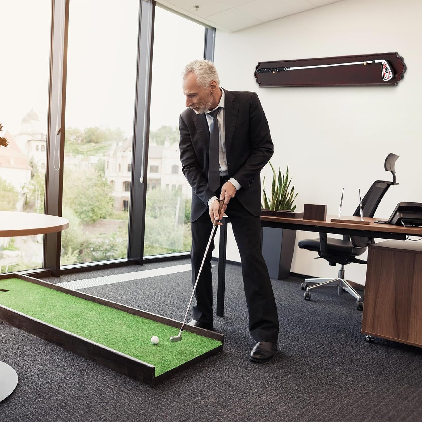 Golf Club Display Case Wall Mount Wooden 42.13 x 5.9 x 0.47 Inch Wall Mount Wooden Storage Display Rack for Antique or Vintage Golf Clubs