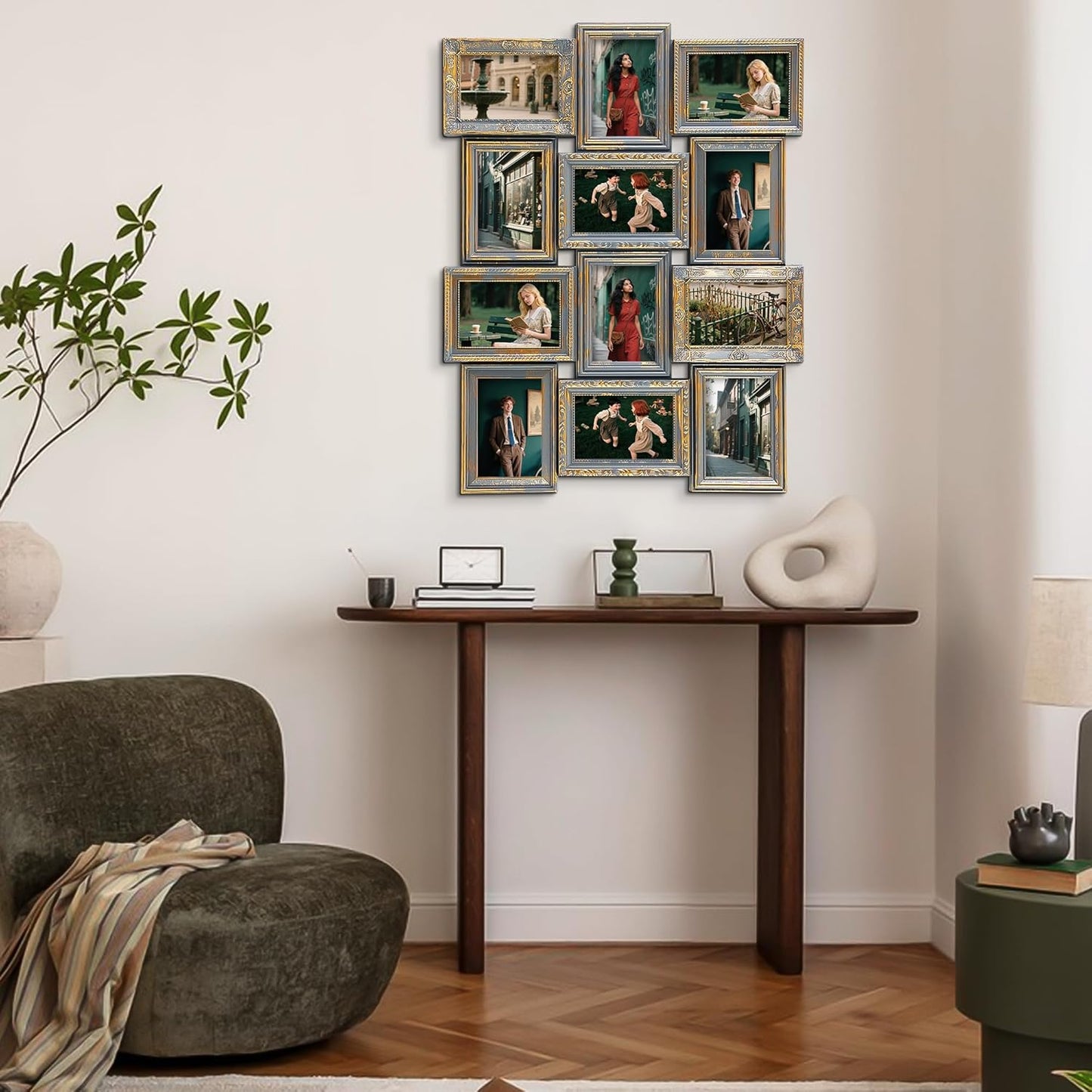 Jerry & Maggie 12 Opening Collage Photo Frame Rustic 23×18 Vintage Embossed Finish PVC Picture Frames Selfie Gallery Collage Wall Hanging For 6×4 Photo, Vintage