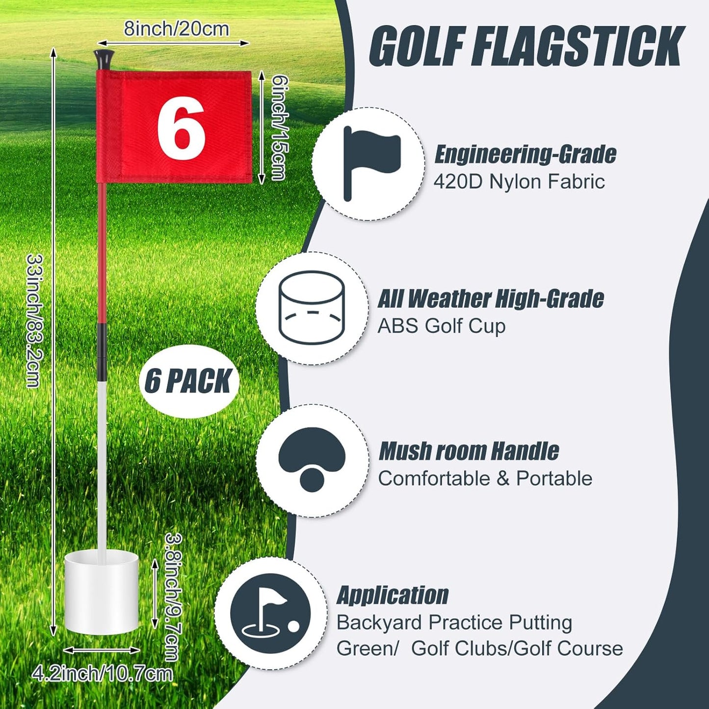 Lenwen 6 Set Golf Flagstick Golf Pin Flag Hole Cup Set Putting Green Flag and Poles Nylon Practice Portable 2 Section Design Putting Green Gifts for Yard Backyard Garden Driving Range