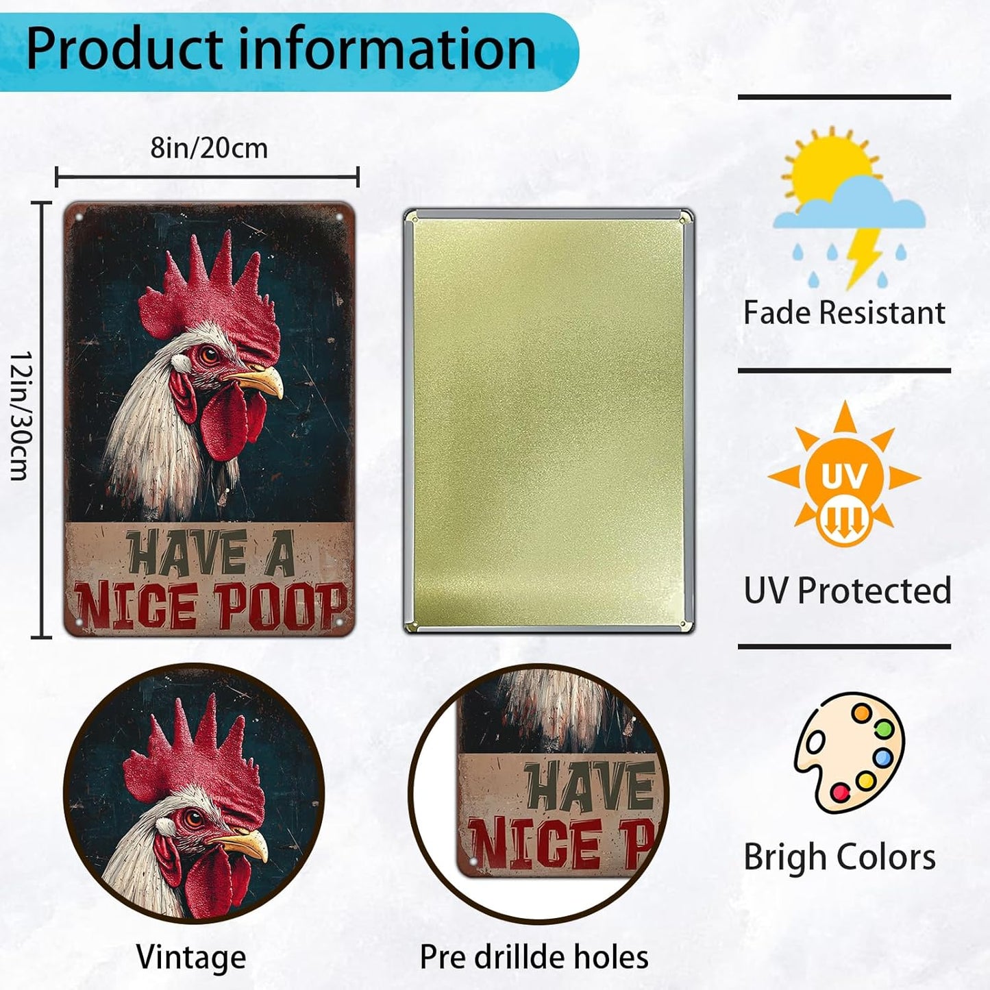 Vintage Chickens Have A Nice Poop Metal Tin Sign 12x8 Inch Chicken Funny Metal Poster Funny Chicken Tin Sign Home Kitchen Garden Bar Pub Restaurant Bathroom Are Wall Decor