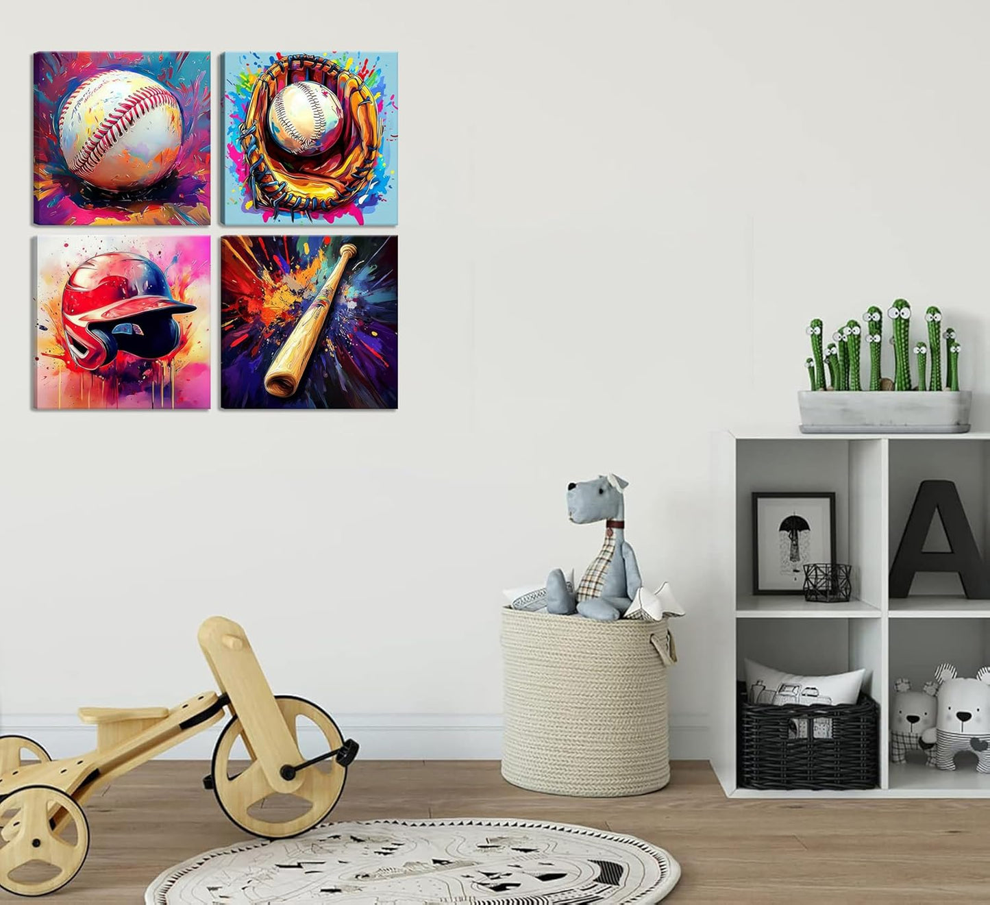 Baseball Wall Art Boys Room Rustic Baseball American Football Painting Picture Wall Decor Modern Graffiti Poster Print Artwork for Man Cave Man Bedroom Living room Playroom Home Decoration
