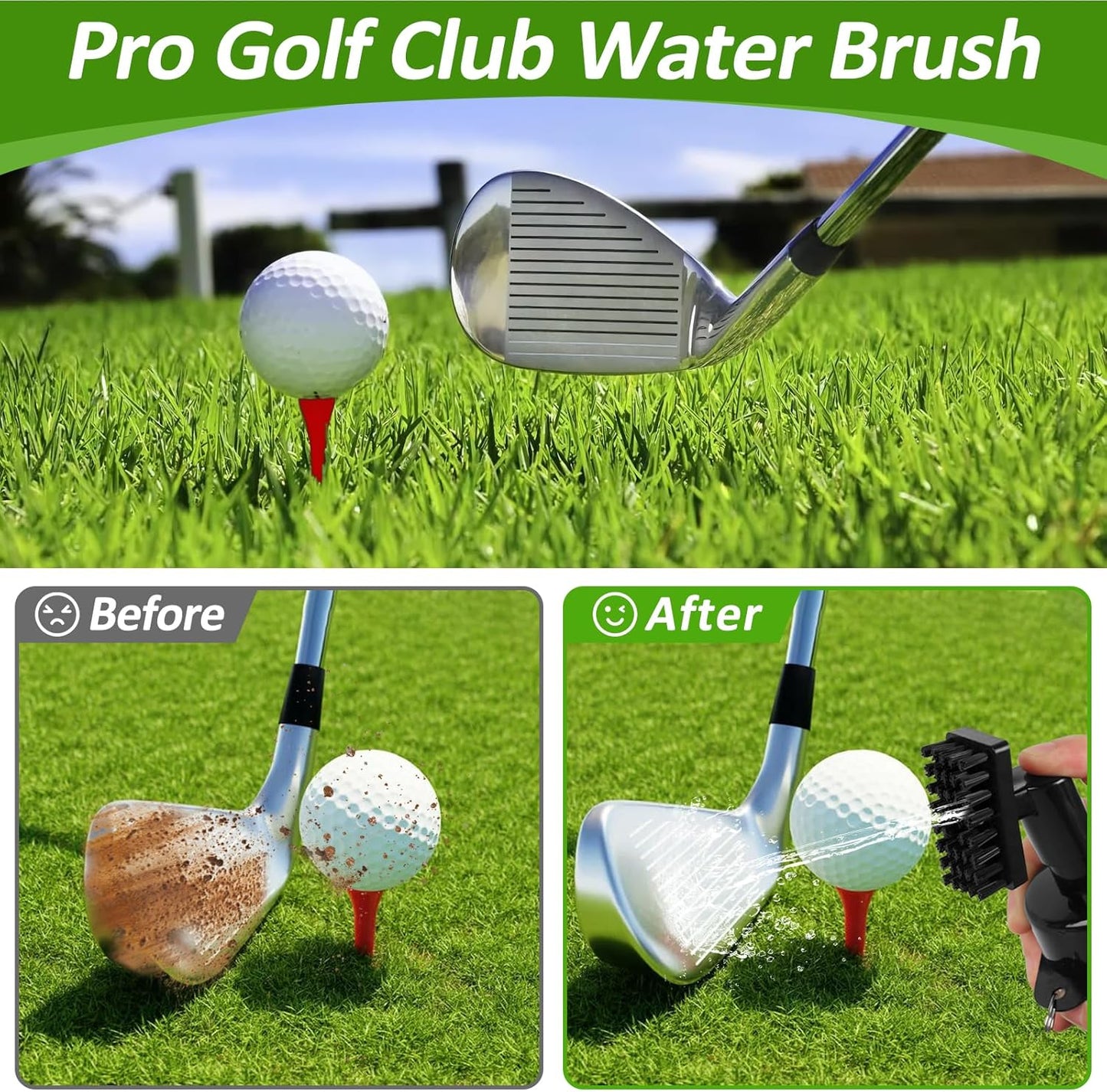 Golf Towel and Brush Set, Premium Golf Towel(16x16 inch) & Club Brush Cleaner with Retainer Clip and Squeeze Water Bottle, Essentials Golf Accessories for Men