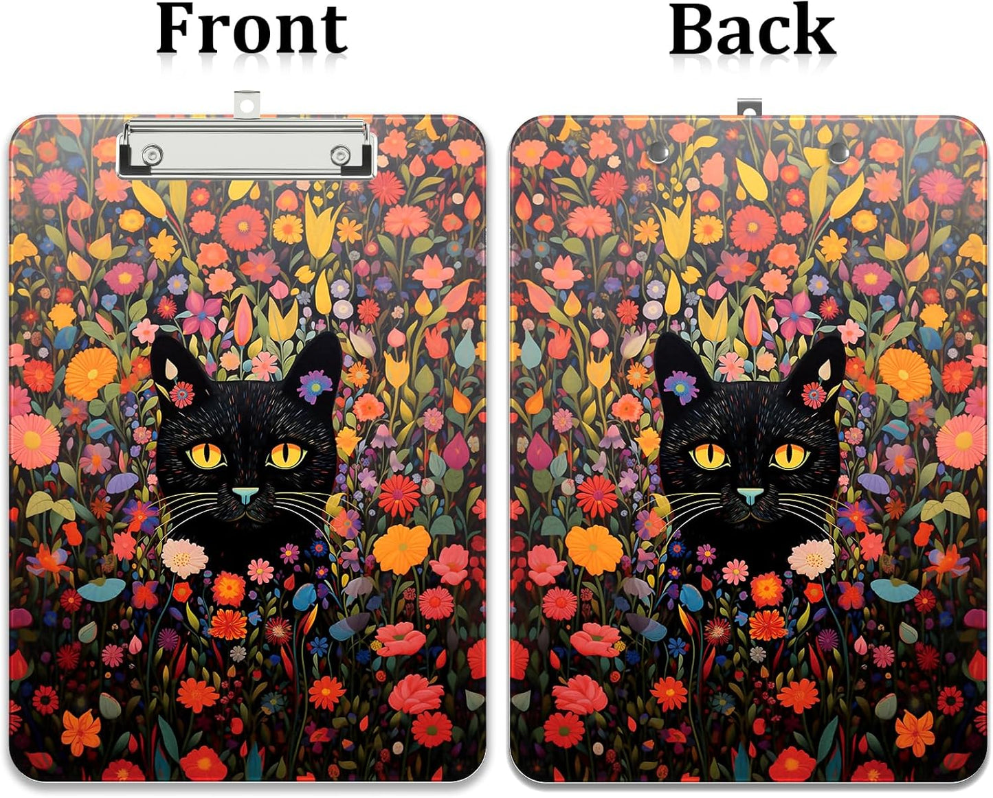 Rimilak Plastic Clipboards with Metal Clip, A4 Letter Size 9 x 12.5 in, Office Decorative for Students Women Men and Kids, Cute Custom Pattern, Flowers Cat