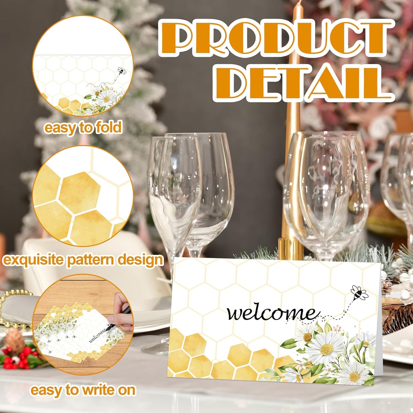 Bumble Bee Place Cards, Honey Bee Table Place Cards For Table Setting, Honeycombs Name Cards For Birthday Party Baby Shower Gender Reveal, 25 Cards Included -12