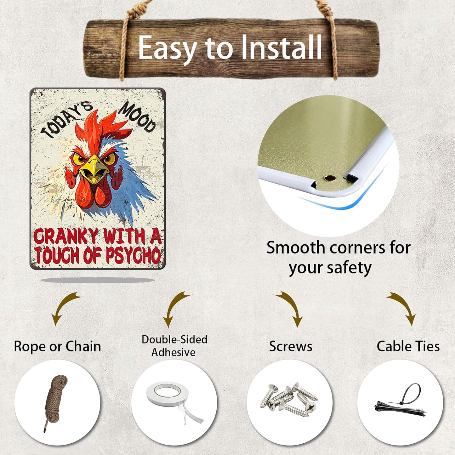 Funny Chicken Today'S Mood Metal Tin Sign 12x16 Inch Novelty Farm Chicken Tin Sign Farmhouse Rooster Poster Home Kitchen Garden Bar Restaurant Coffee Are Wall Decor