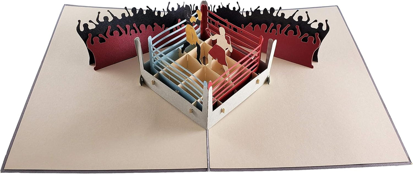 iGifts And Cards Boxing 3D Pop Up Greeting Card – Sports, Black, Fight, Crowds, Winner - Folds Flat - Fun, Just Because, Sports, Special Days